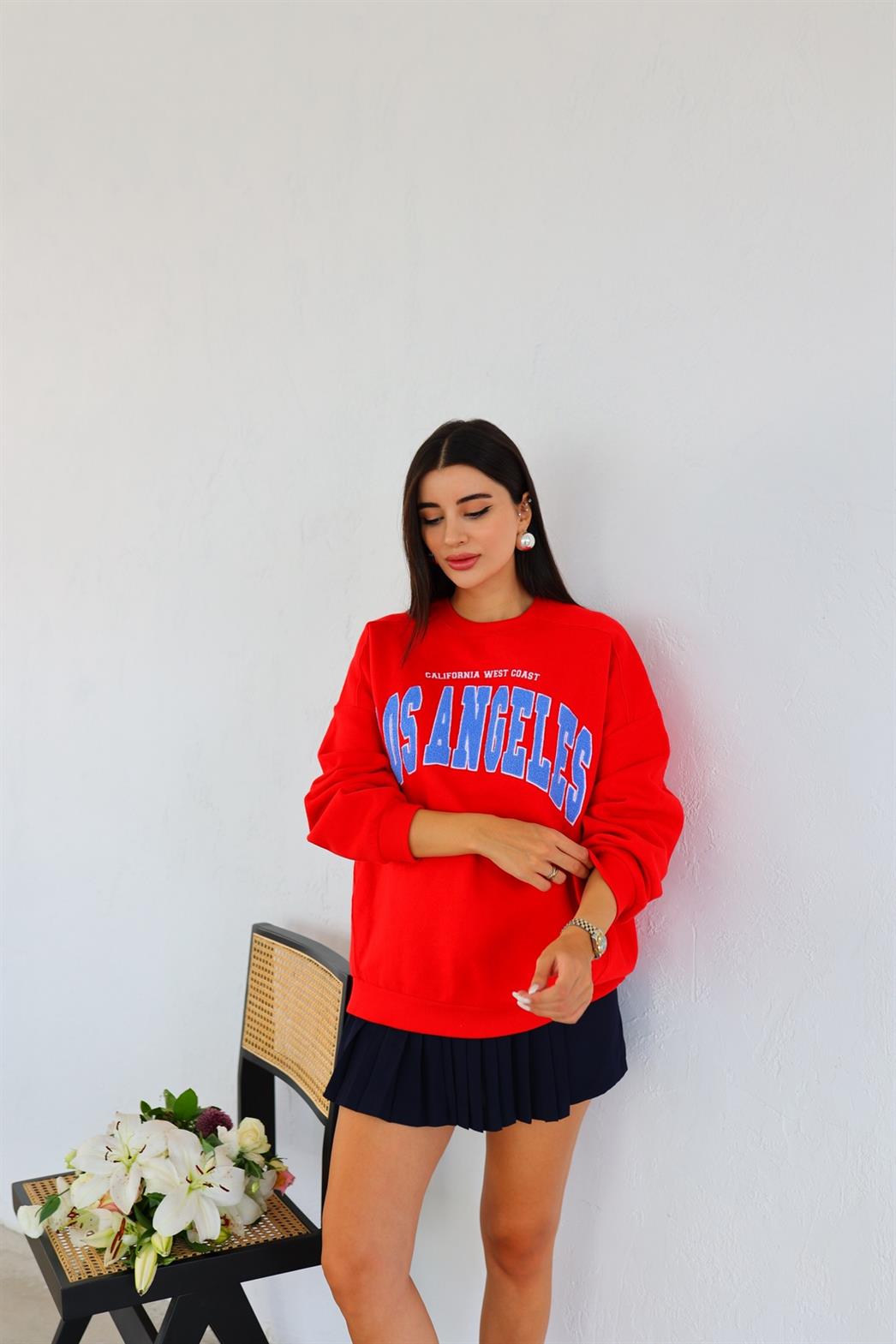 Los Angeles Üç İplik Kırmızı Sweat
