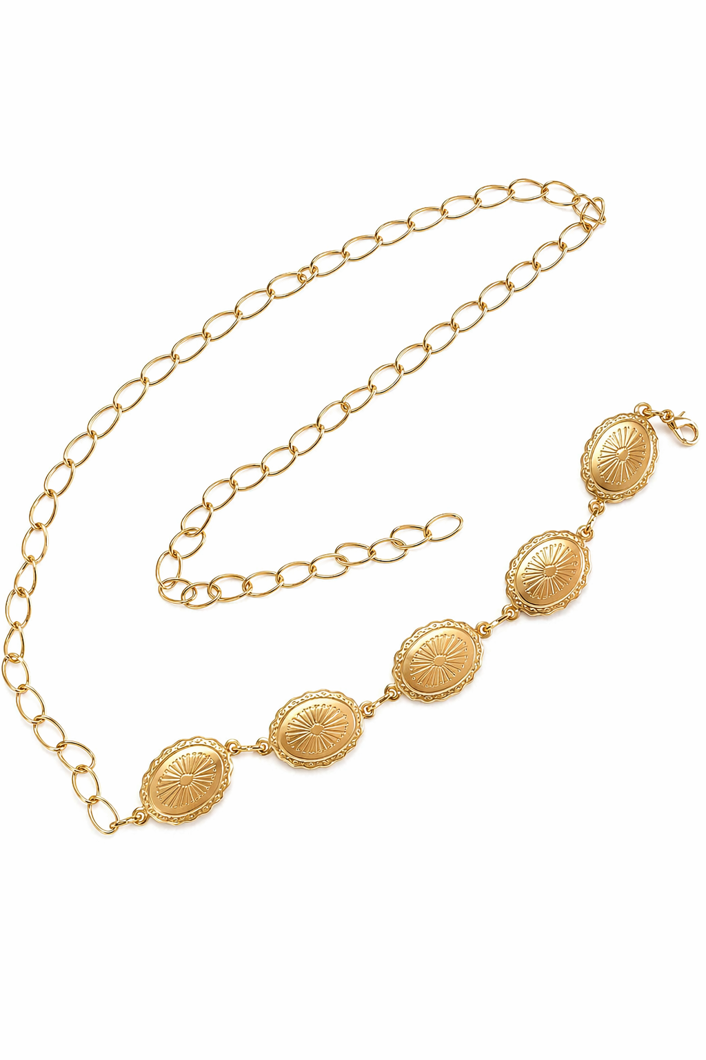 Madalyon Detaylı Gold Zincir Kemer