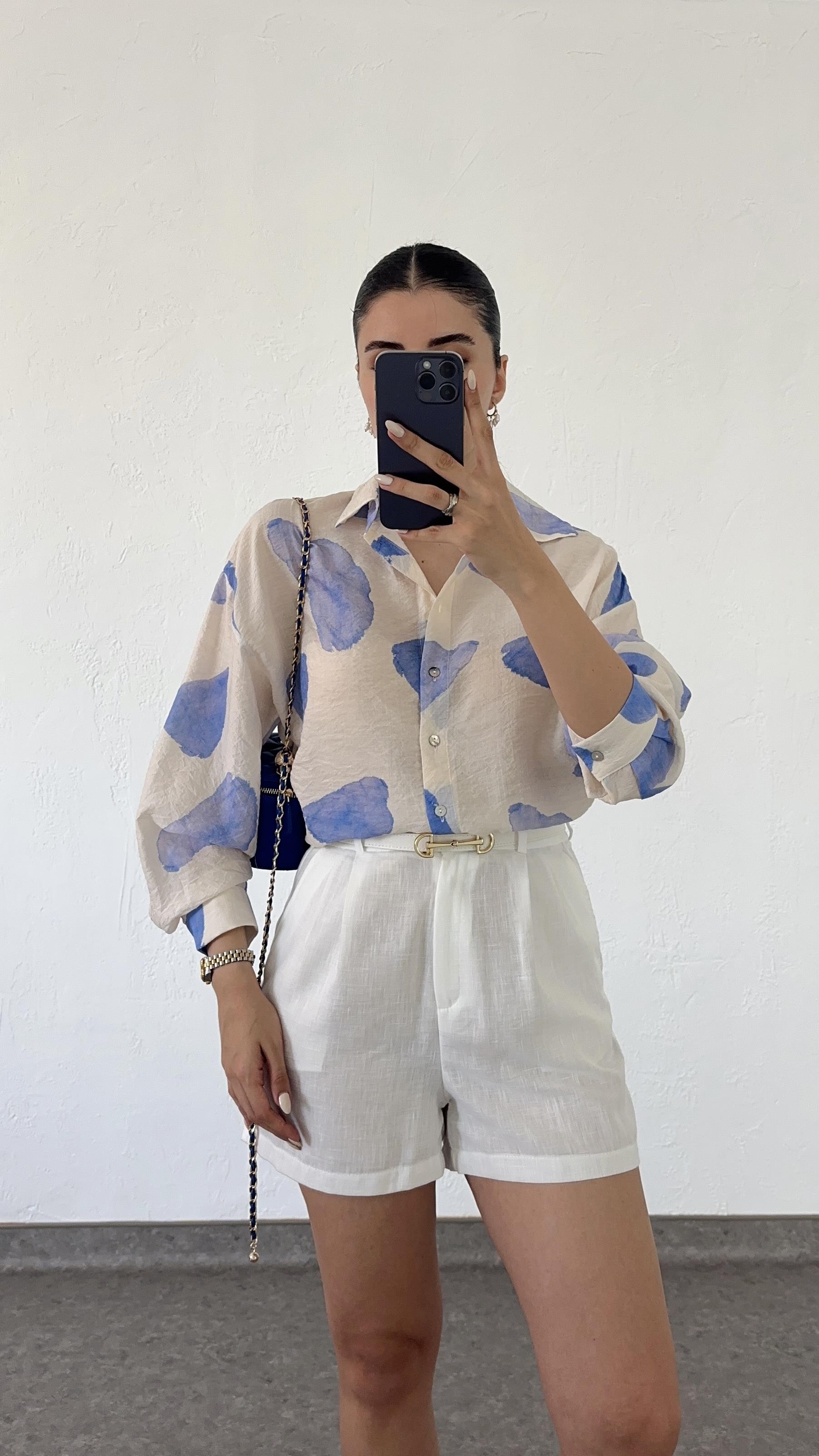 Mavi Desenli Gömlek