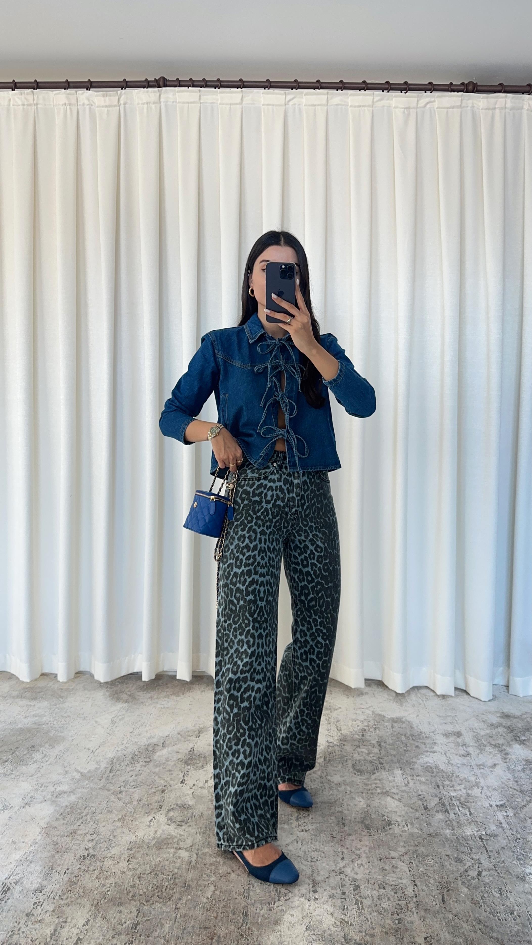 Mavi Leopar Desenli Straight Jean