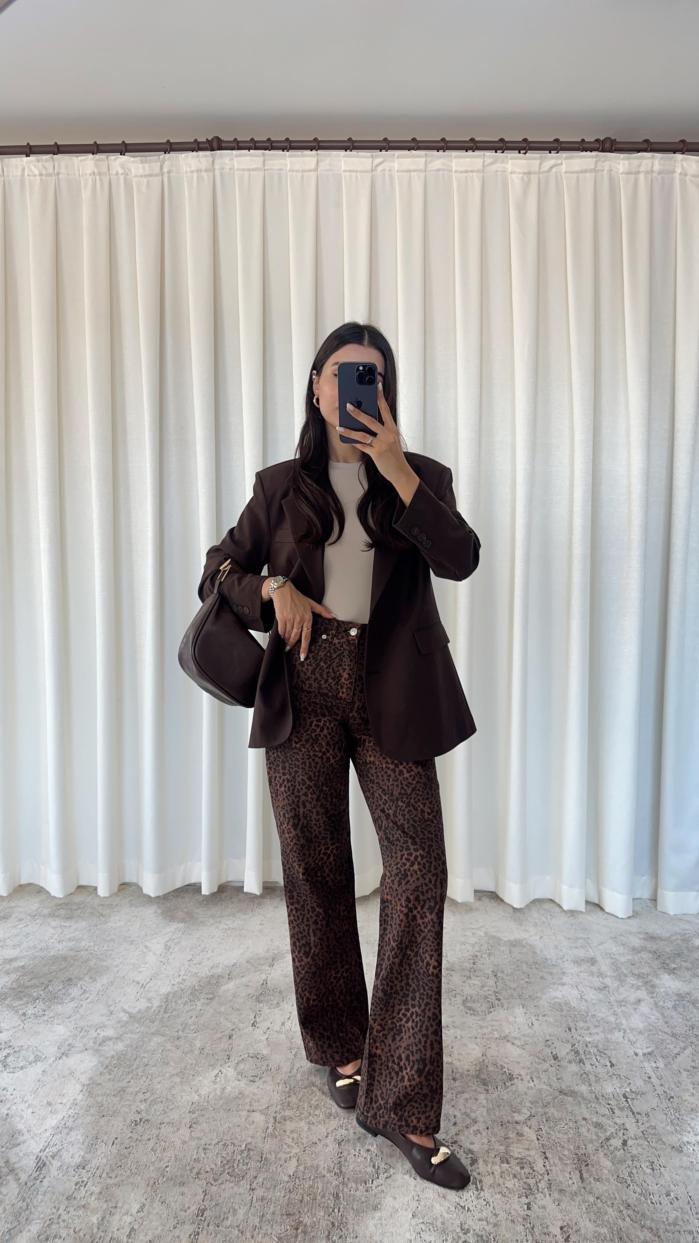 Minik Leopar Desenli Straight Jean