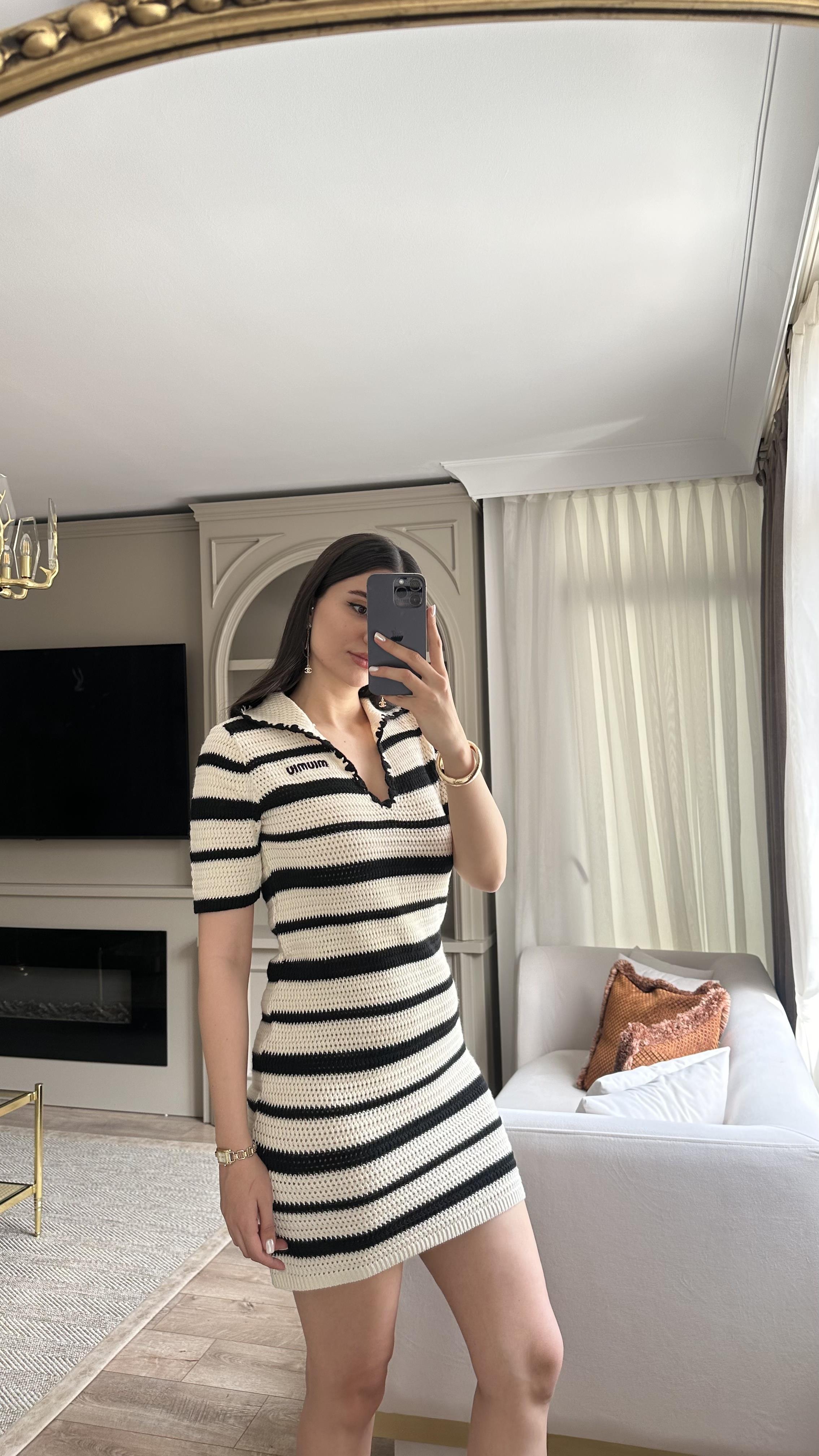 Miu Çizgili Triko Elbise