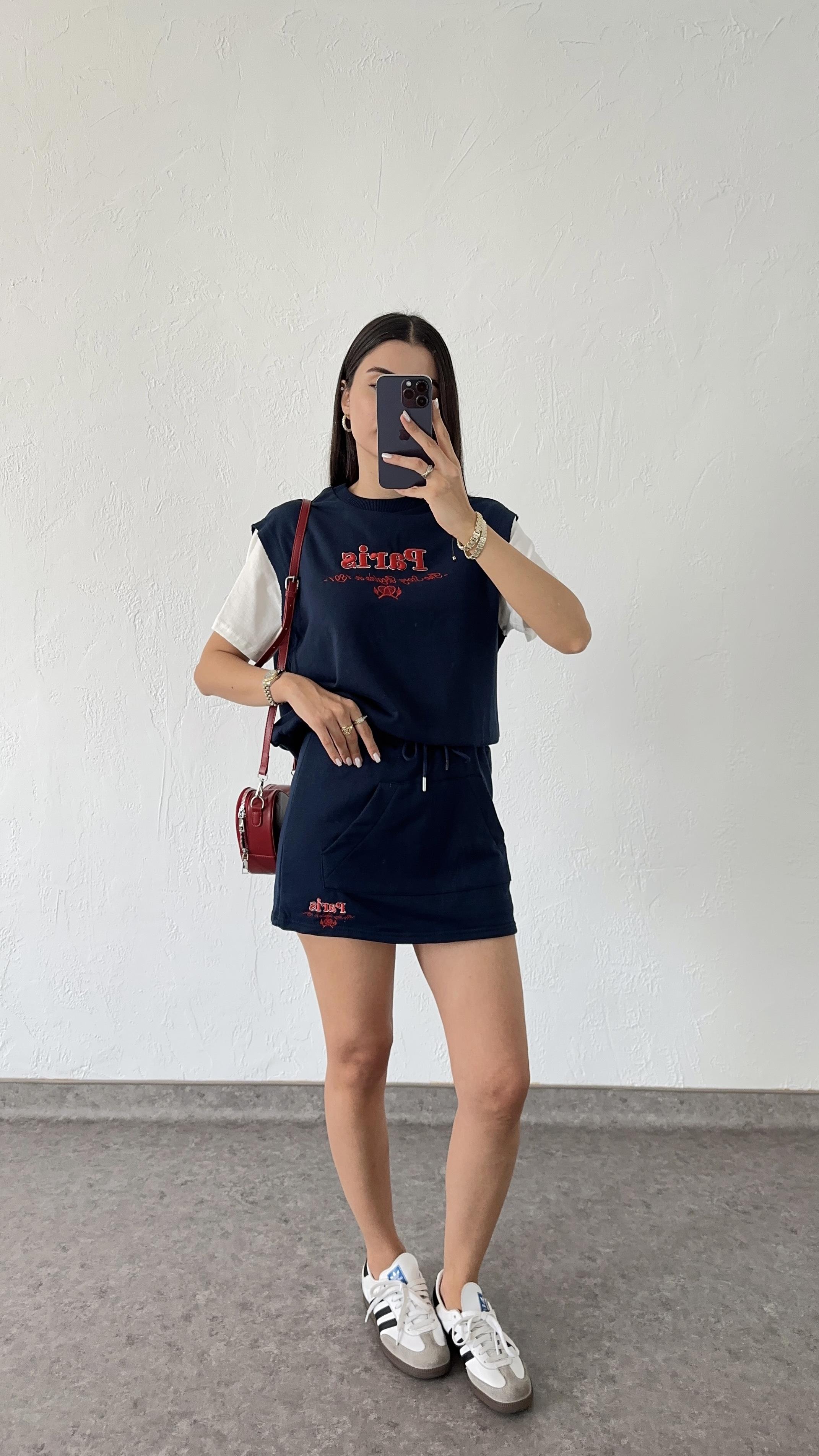 Nakışlı Lacivert İkili Takım