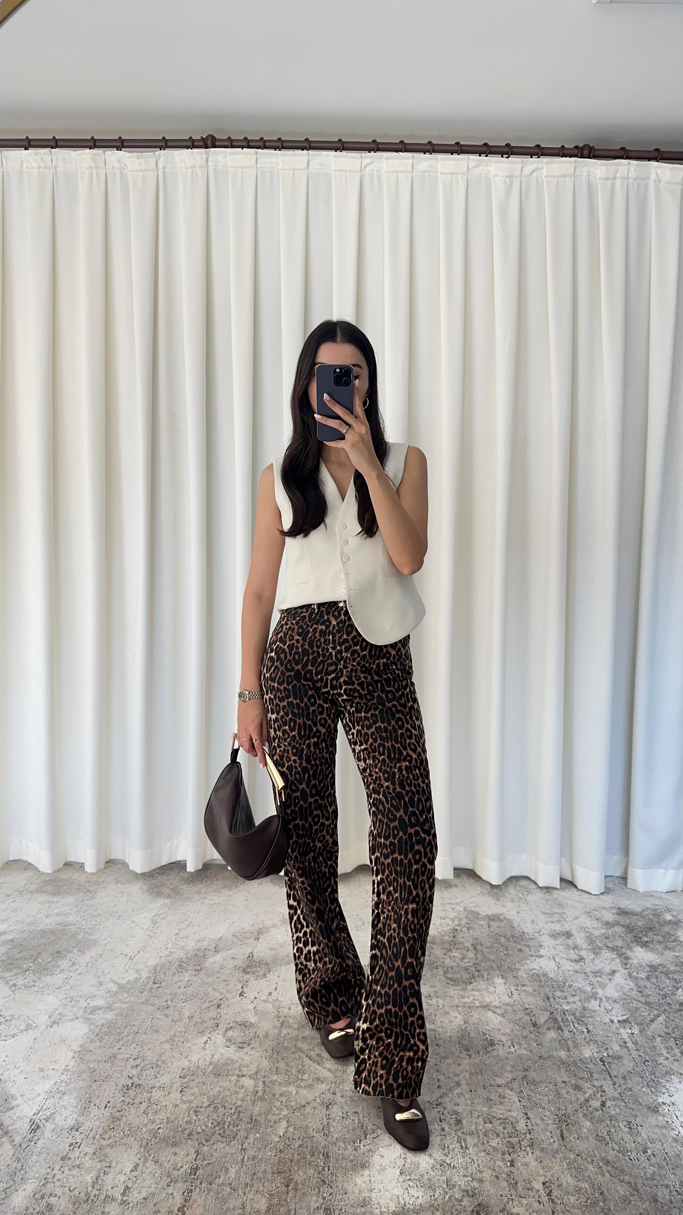 Ombre Leopar Desenli Straight Jean