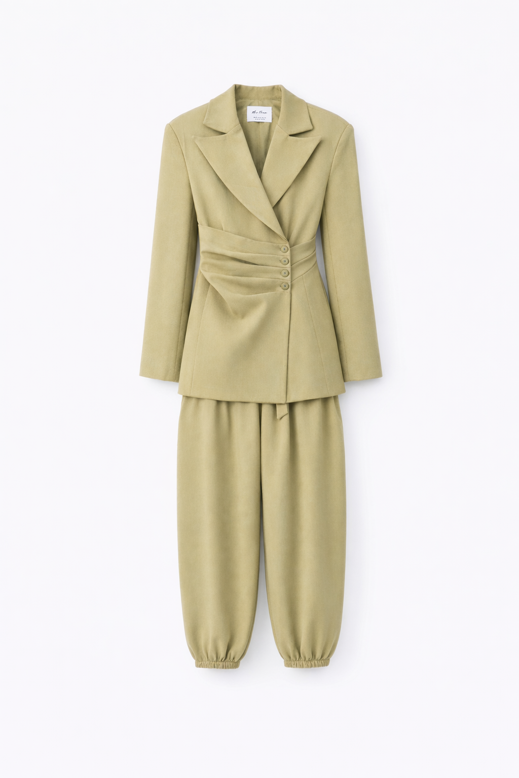 Önden Drapeli Haki Şalvar Takım