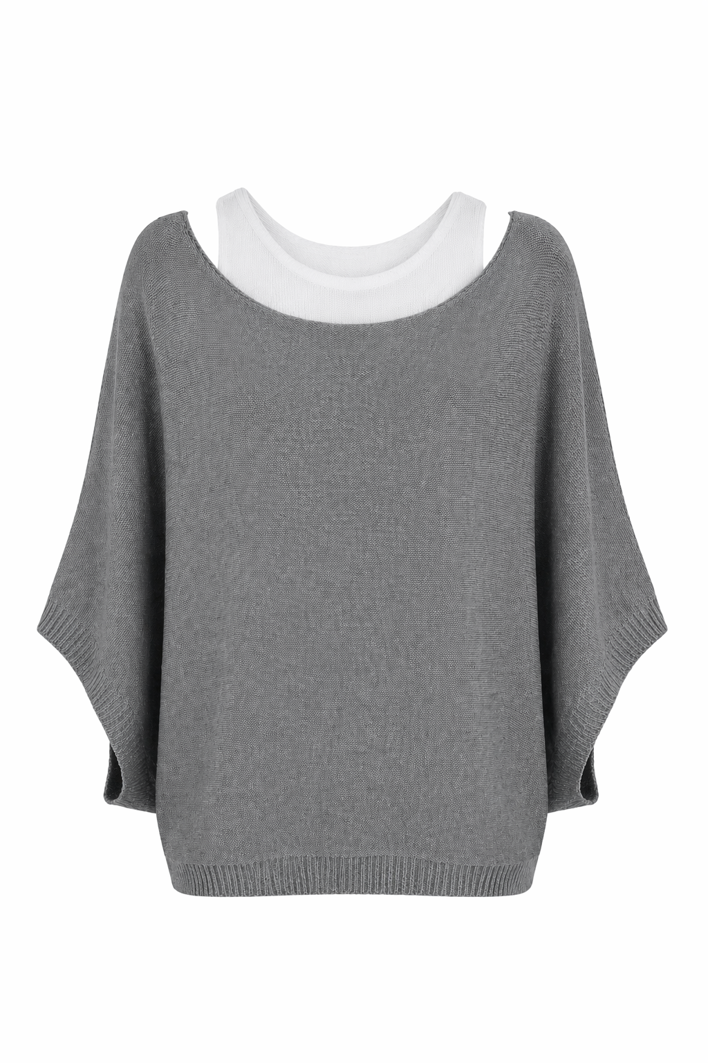 Oversize Kayık Yaka Gri Triko Bluz