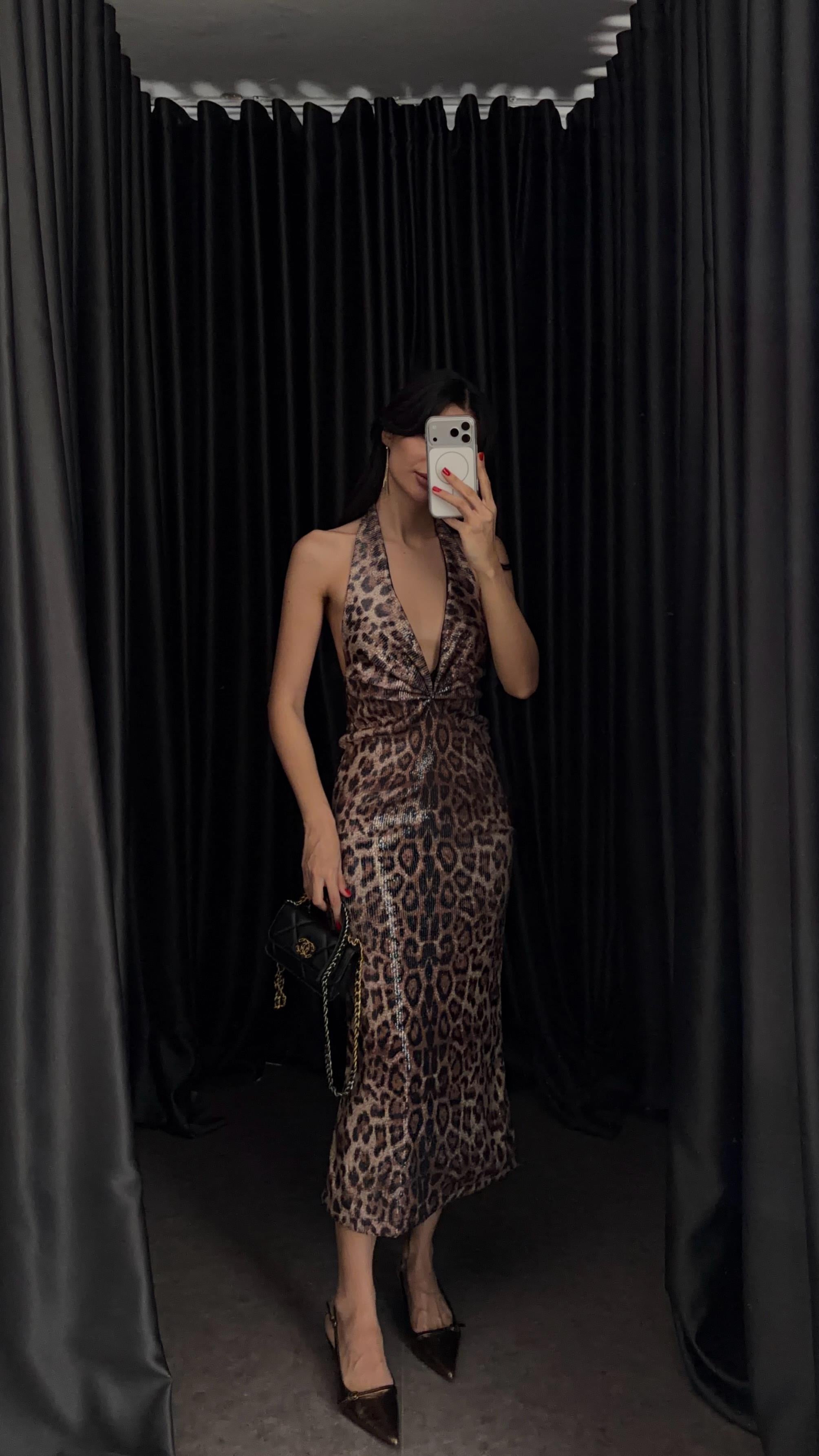Payetli Leopar Elbise