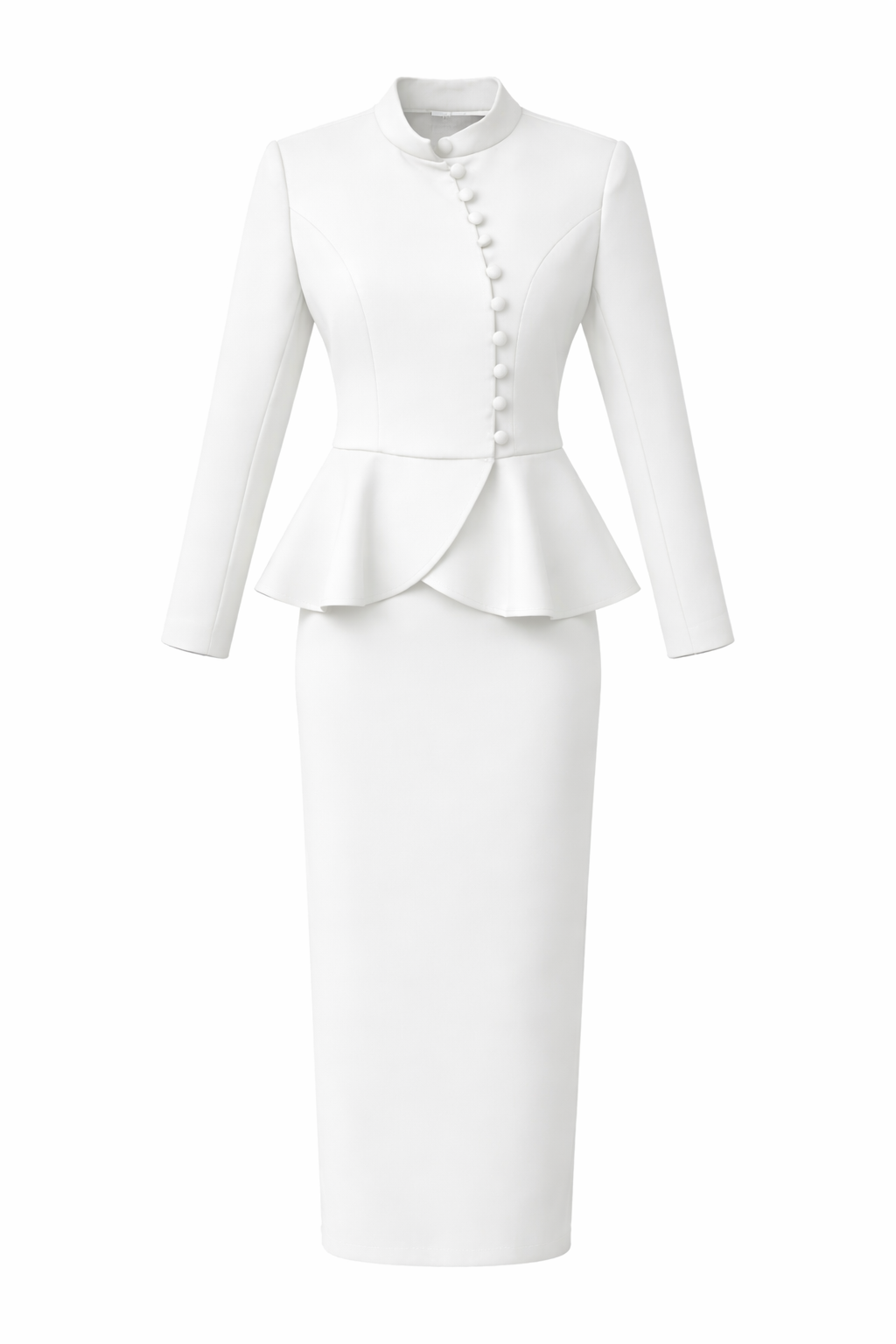 Peplum Beyaz Ceket-Etek Takım