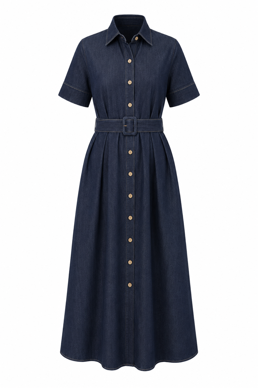 Pileli Lacivert Denim Elbise