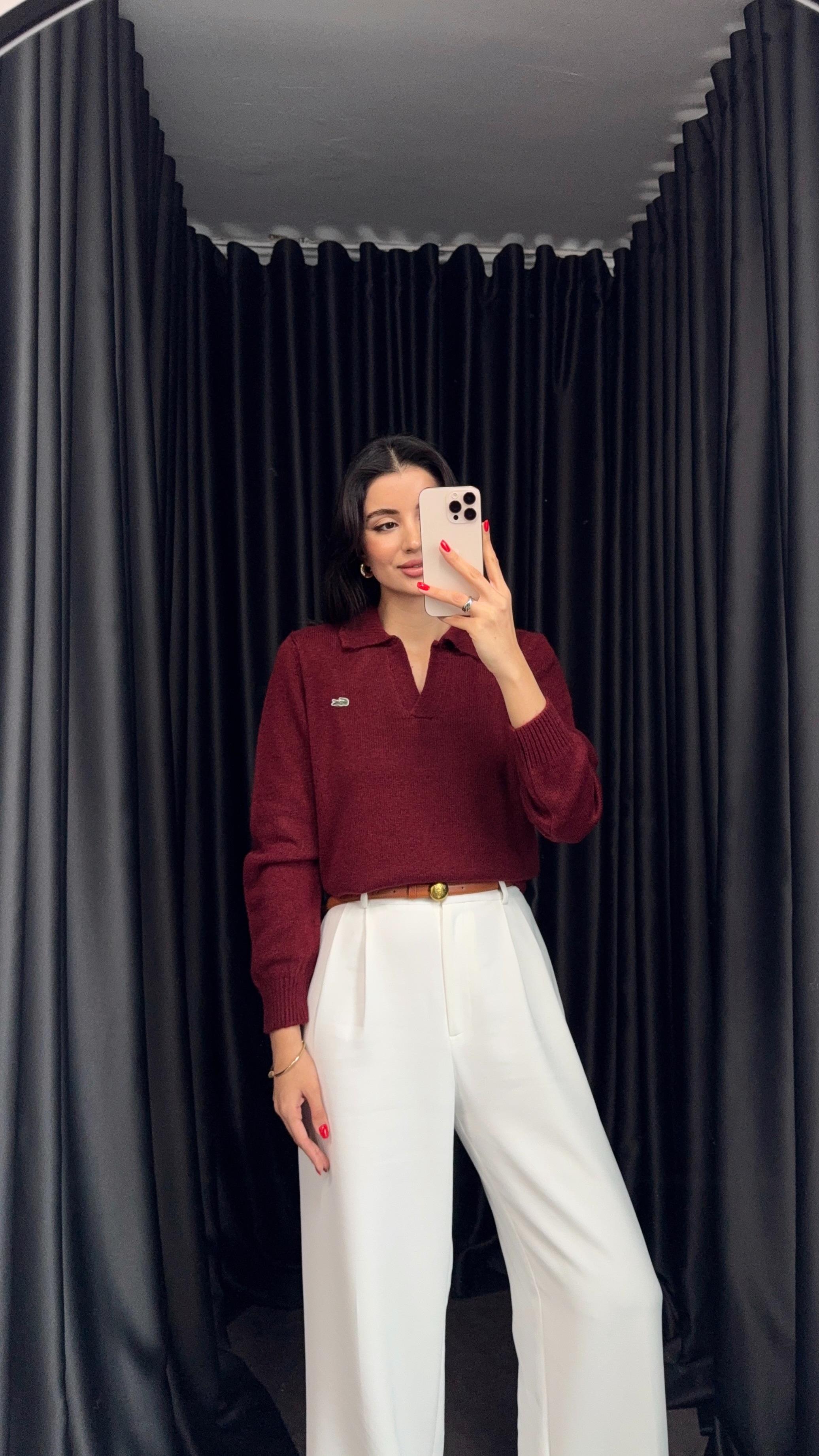Polo Yaka Bordo Triko