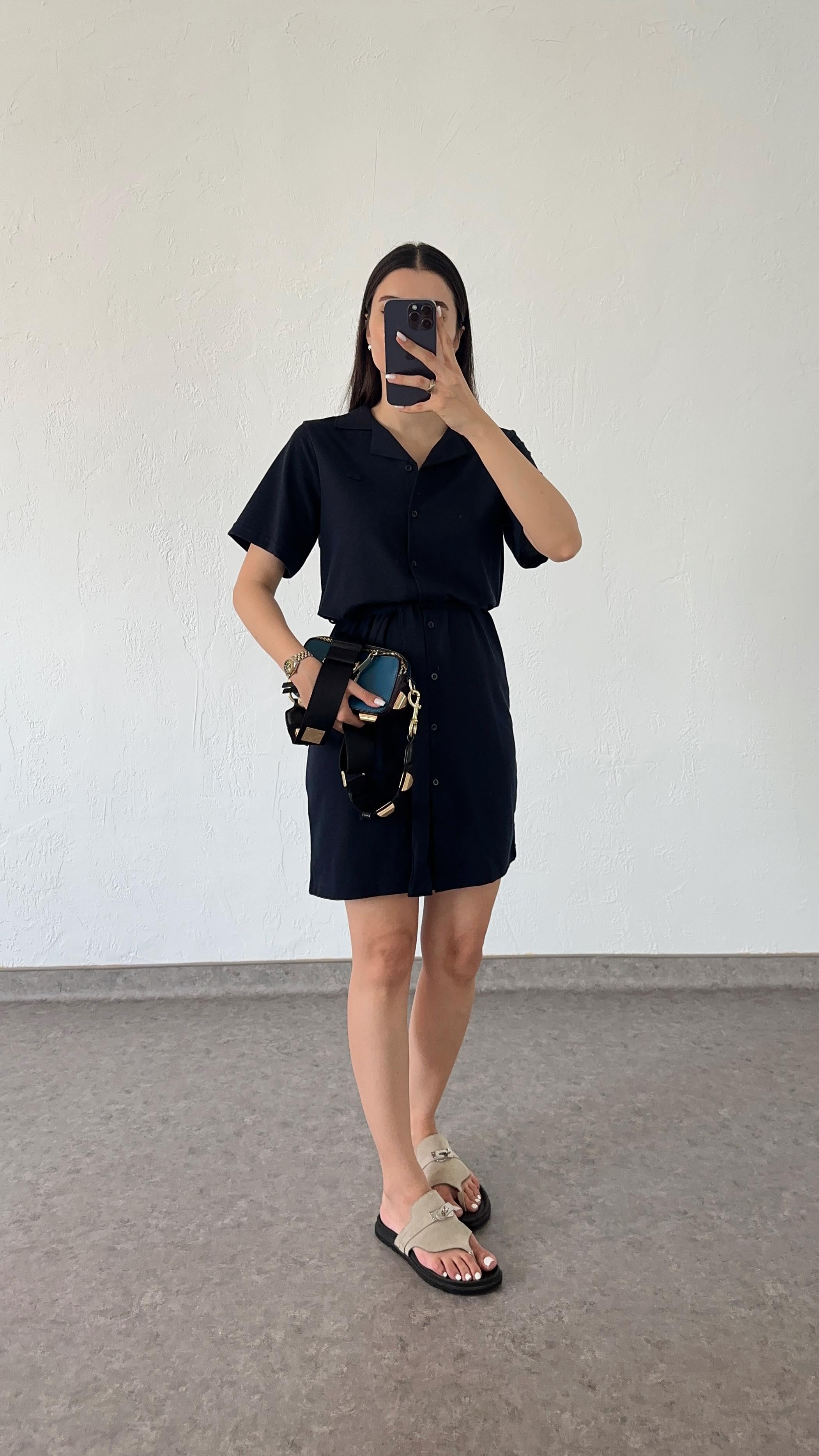 Polo Yaka Lacivert Elbise