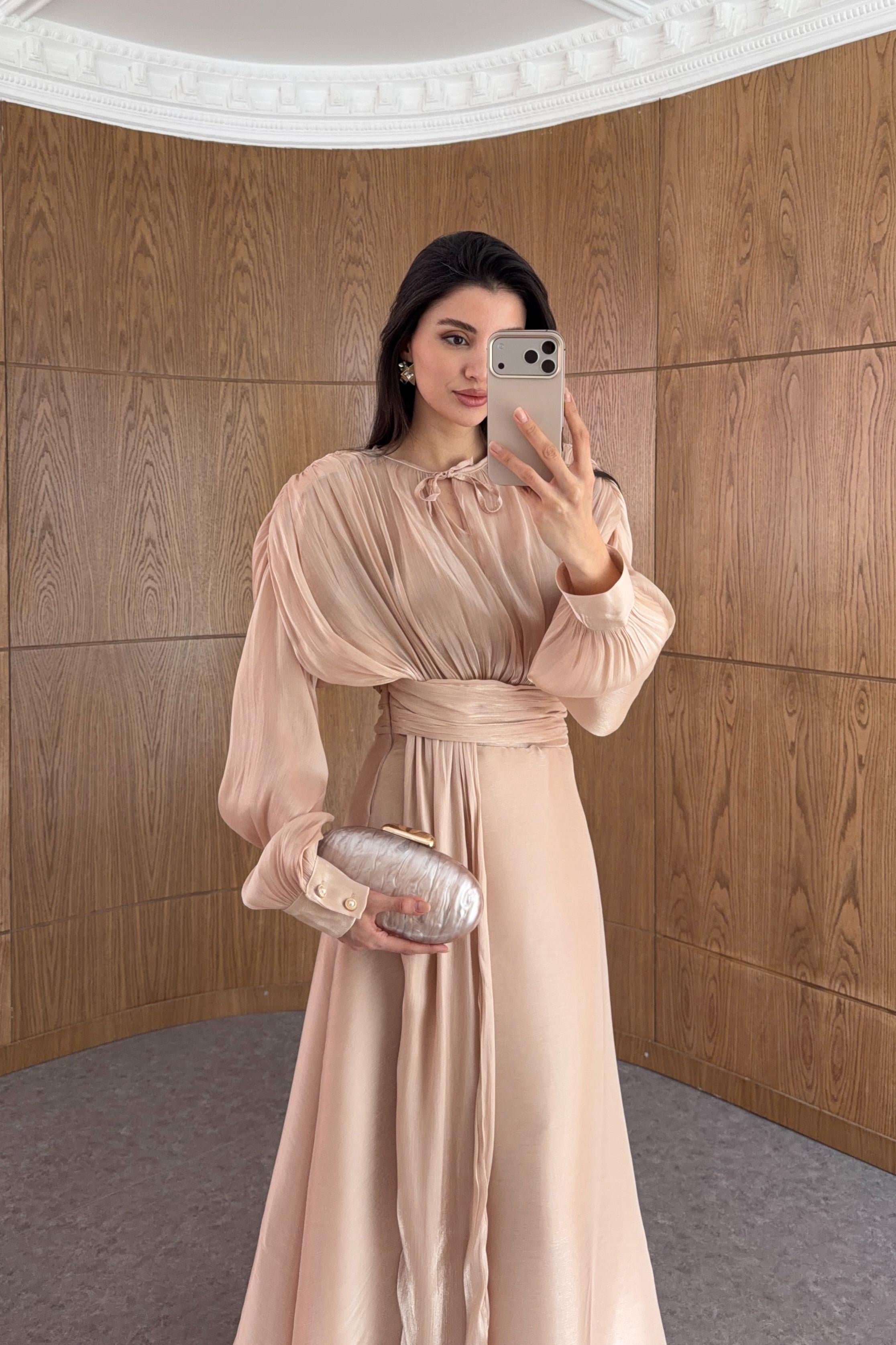 Pudra Parlak Maxi Elbise