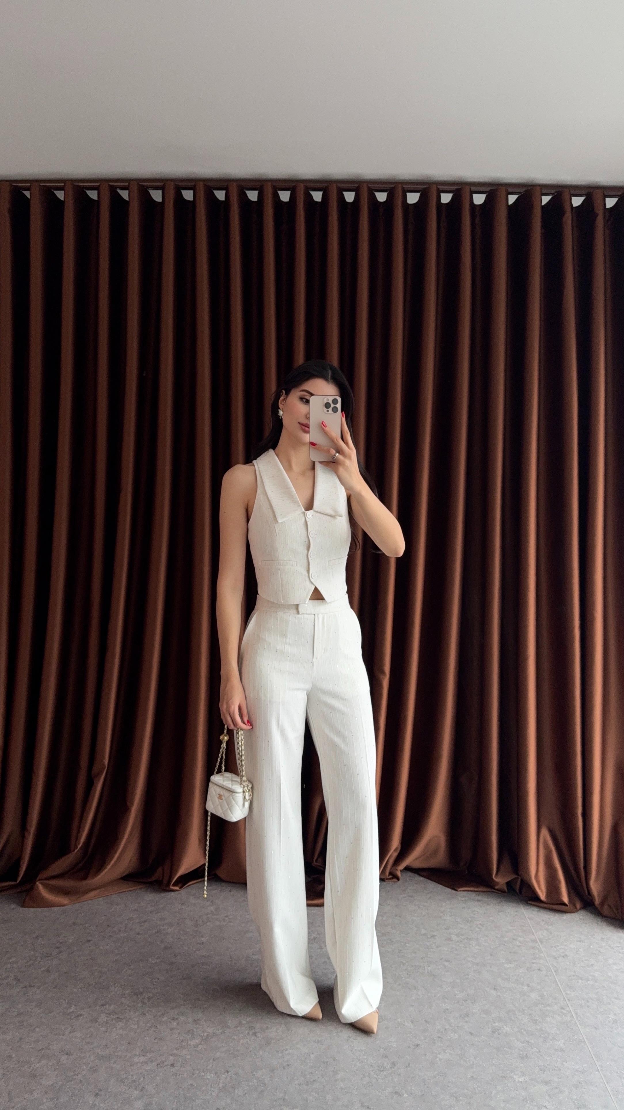 Pullu Premium Ekru Pantolon