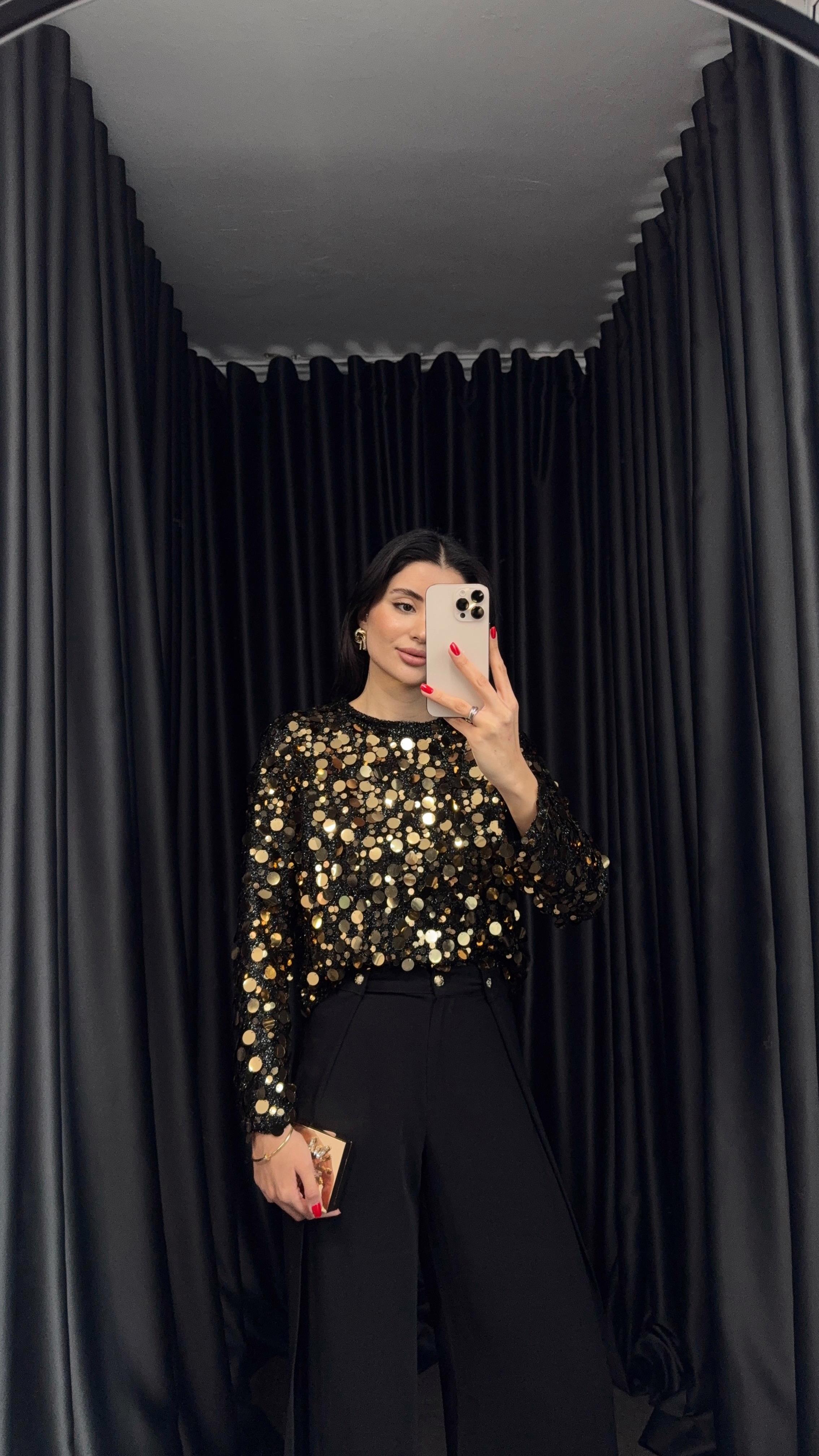 Pullu Simli Gold Bluz