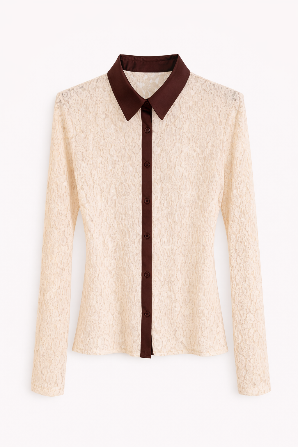 Saten Şeritli Krem Dantel Gömlek