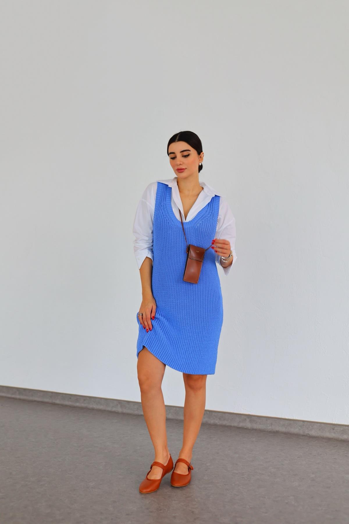 Selanik Örgü Bebe Mavi Elbise