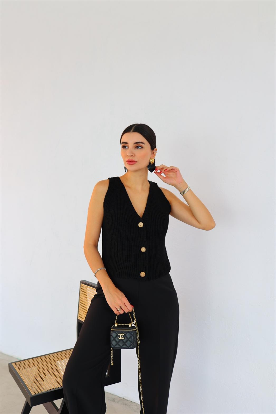Selanik Örgü Siyah Yelek