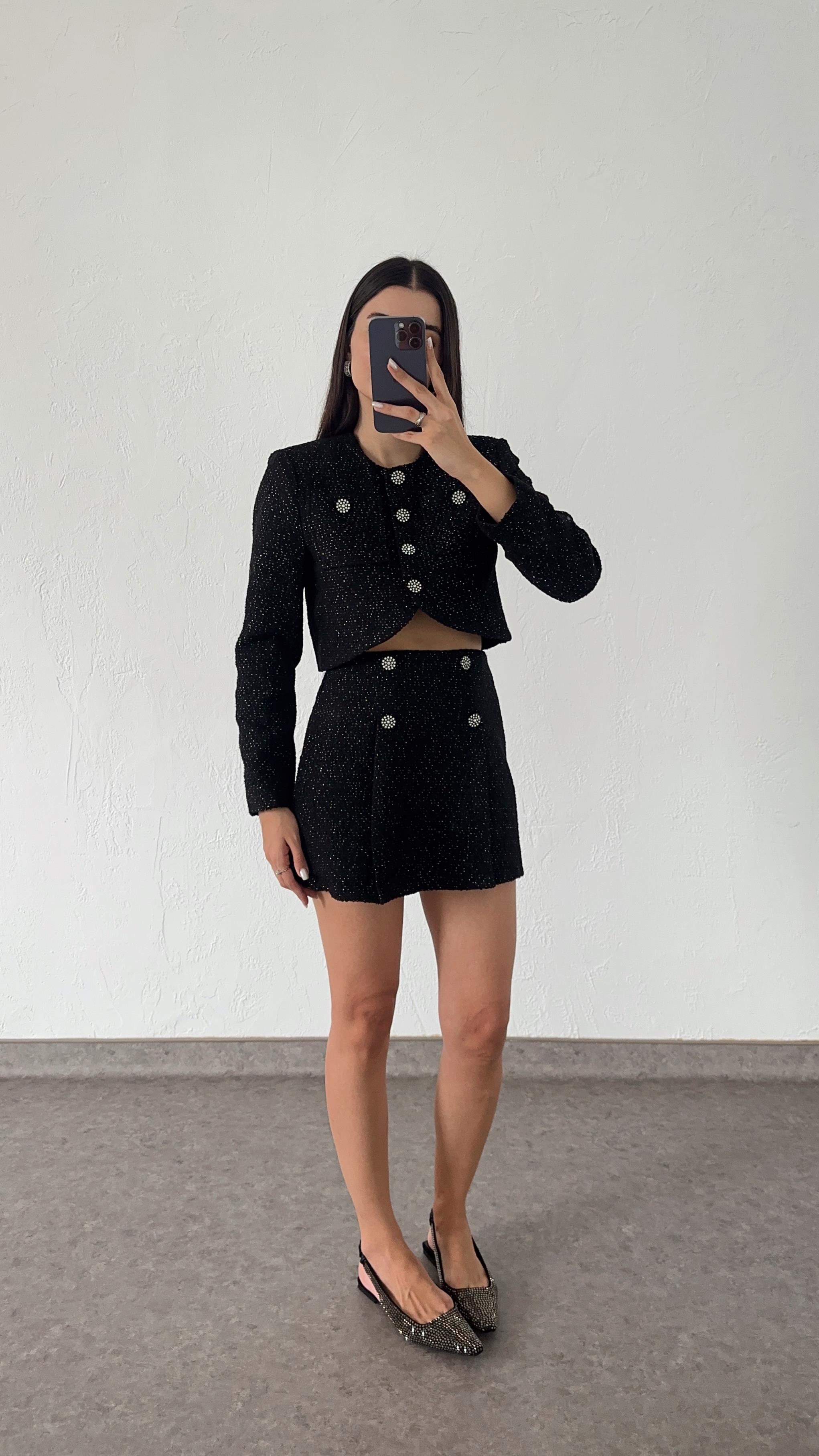 Simli İkili Siyah Tüvit Takım