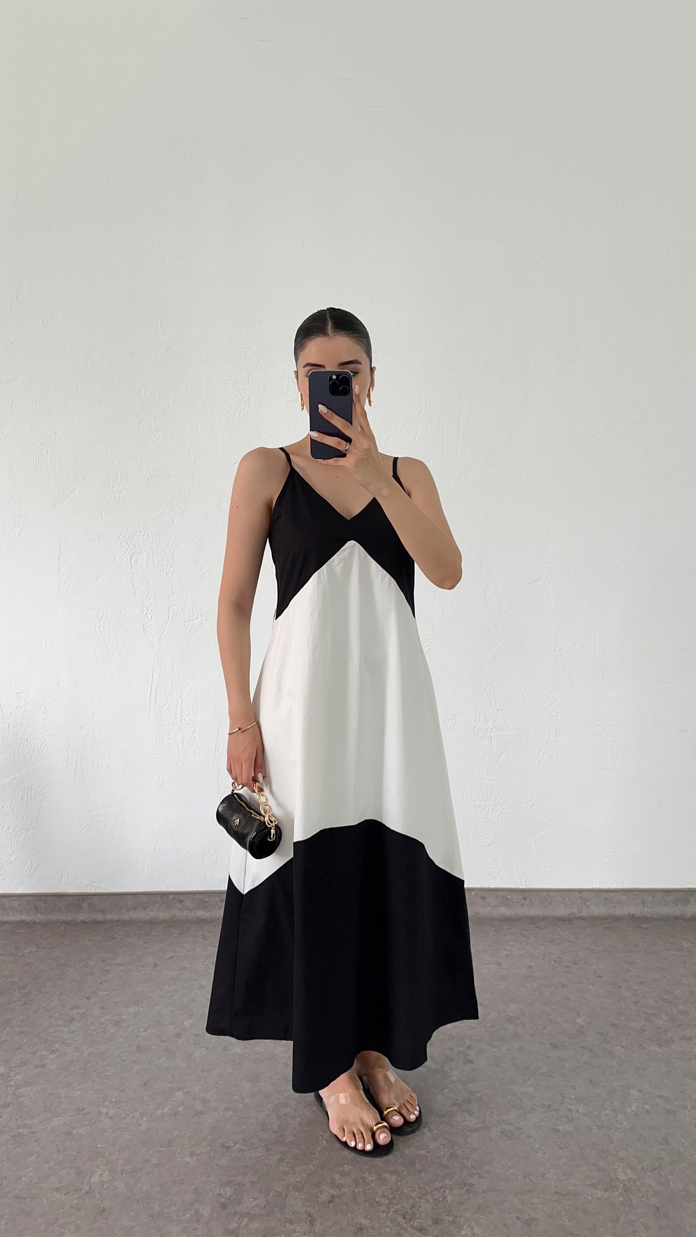 Siyah Beyaz Poplin Elbise