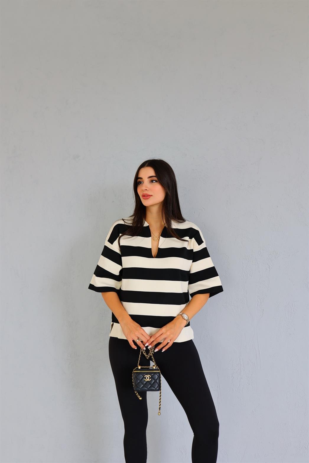 Siyah Beyaz Premium Polo Yaka Triko