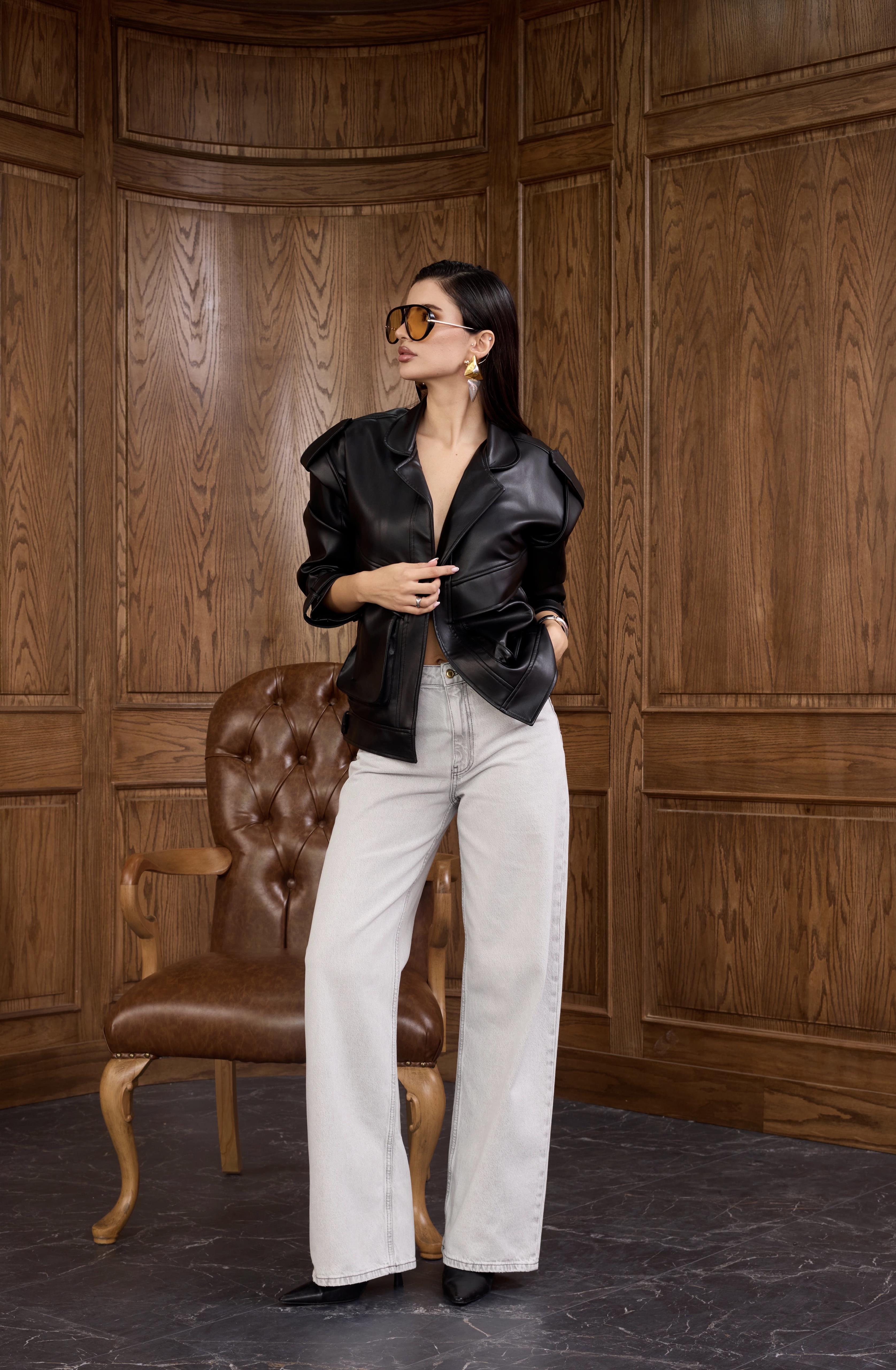 Siyah Çizgili Gri Straight Jean