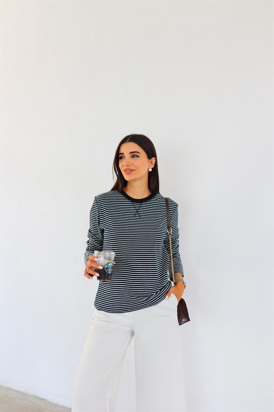 Siyah Çizgili İnce Sweat