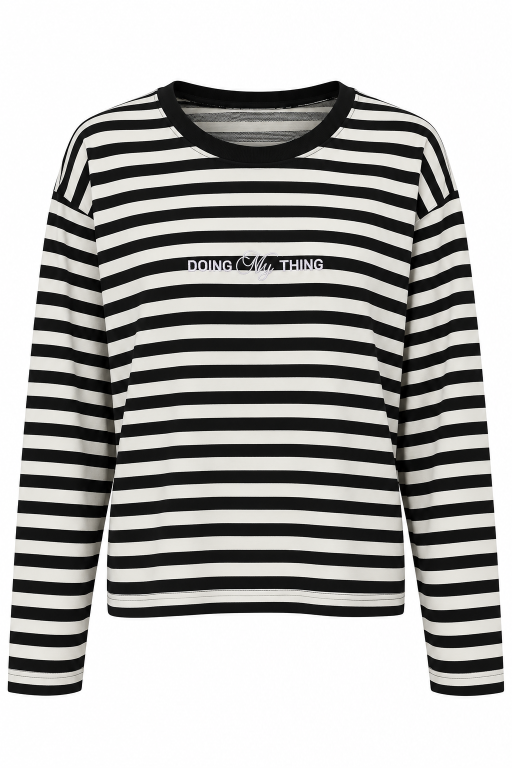 Siyah Çizgili Nakışlı Sweatshirt