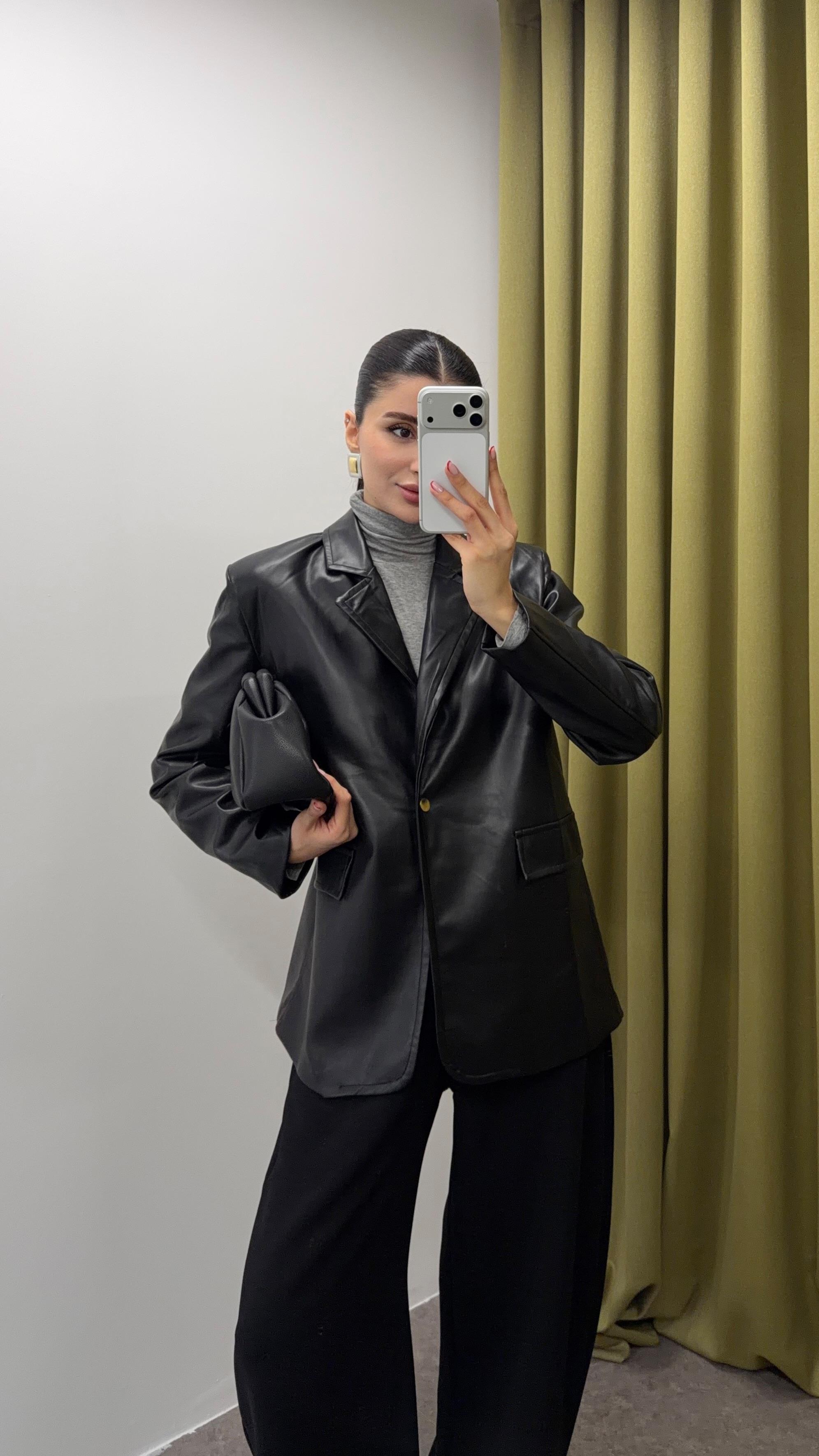 Siyah Deri Blazer Ceket