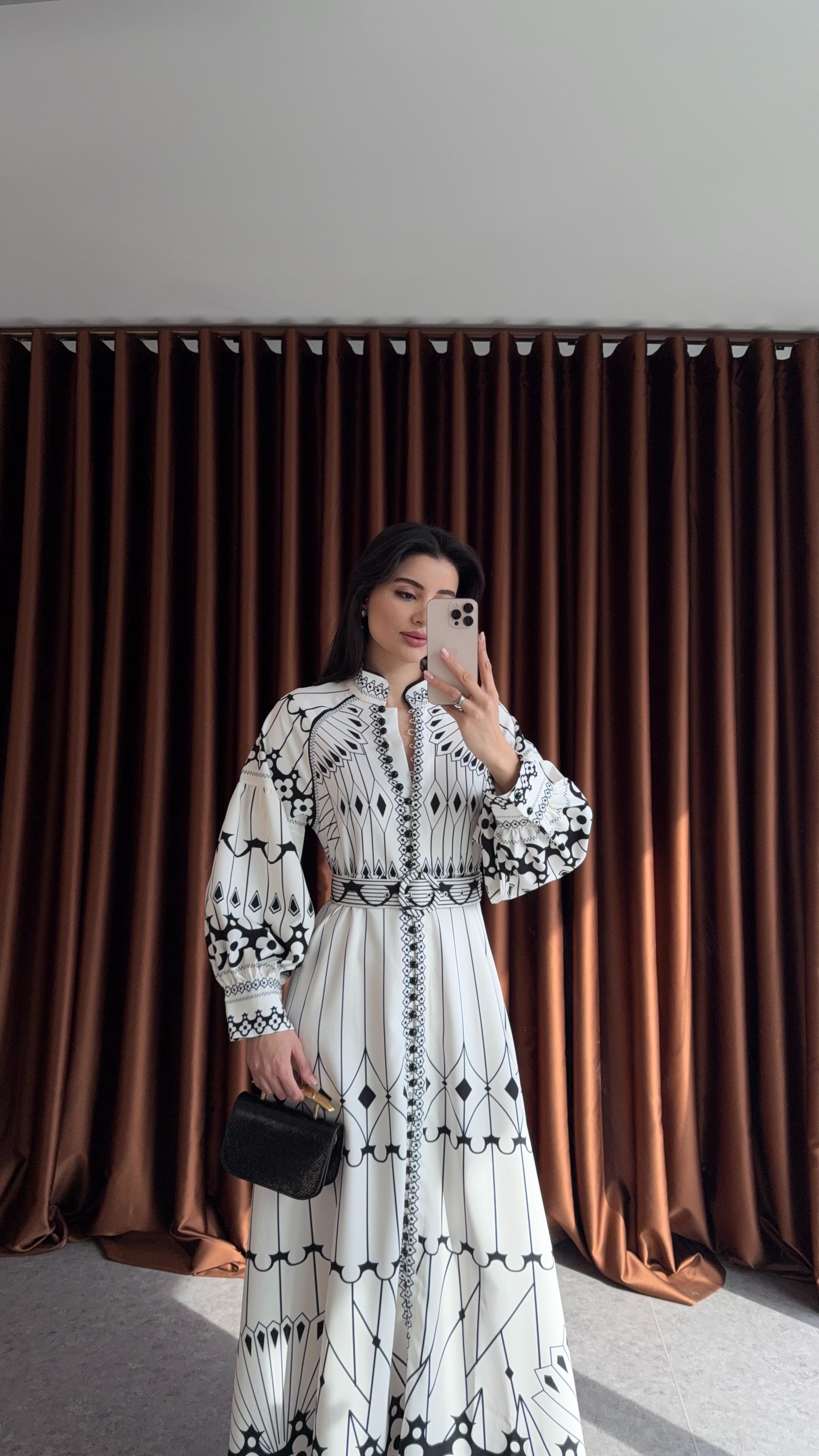 Siyah Desenli İthal Elbise