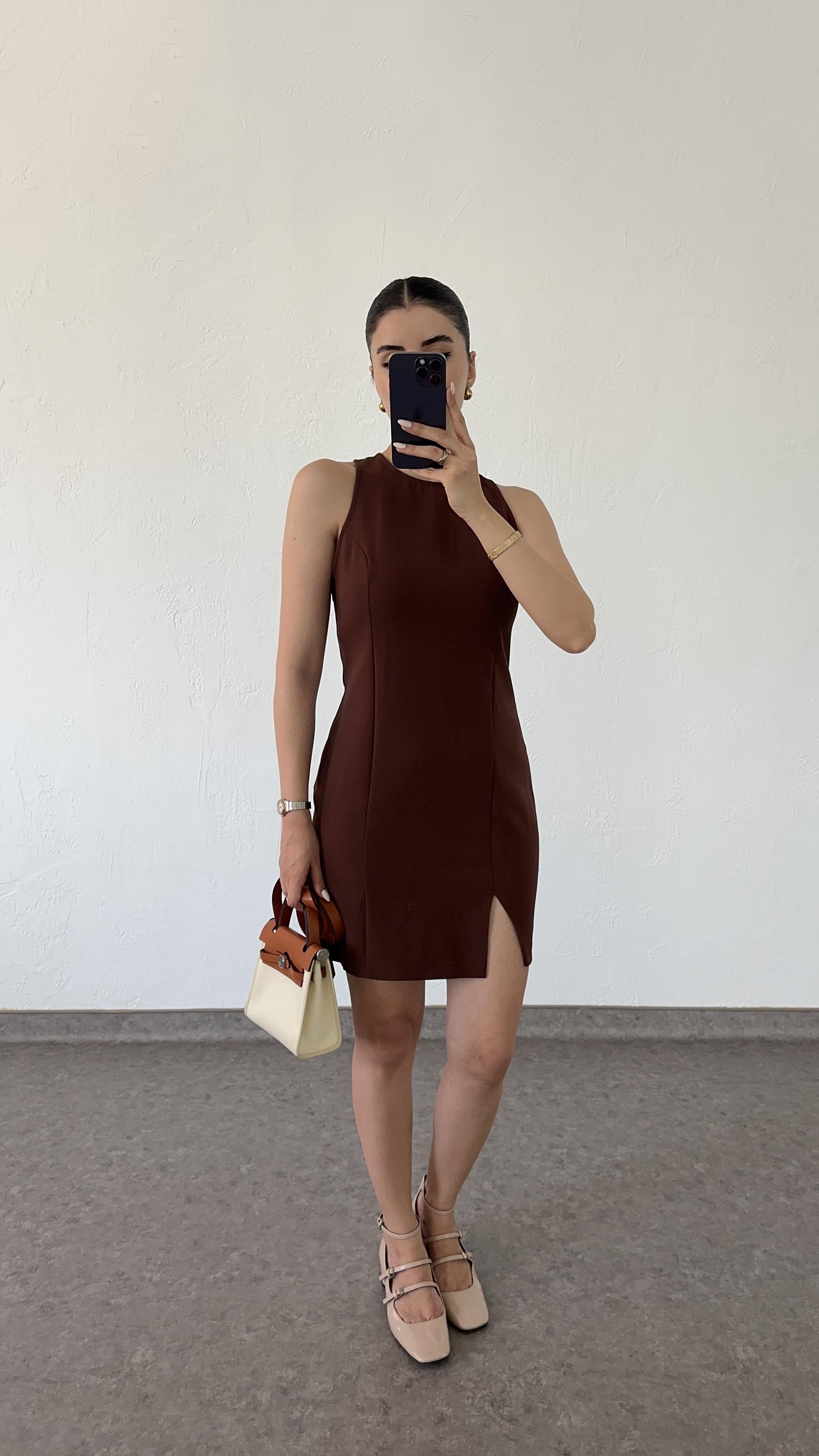 Slimfit Acı Kahve Elbise