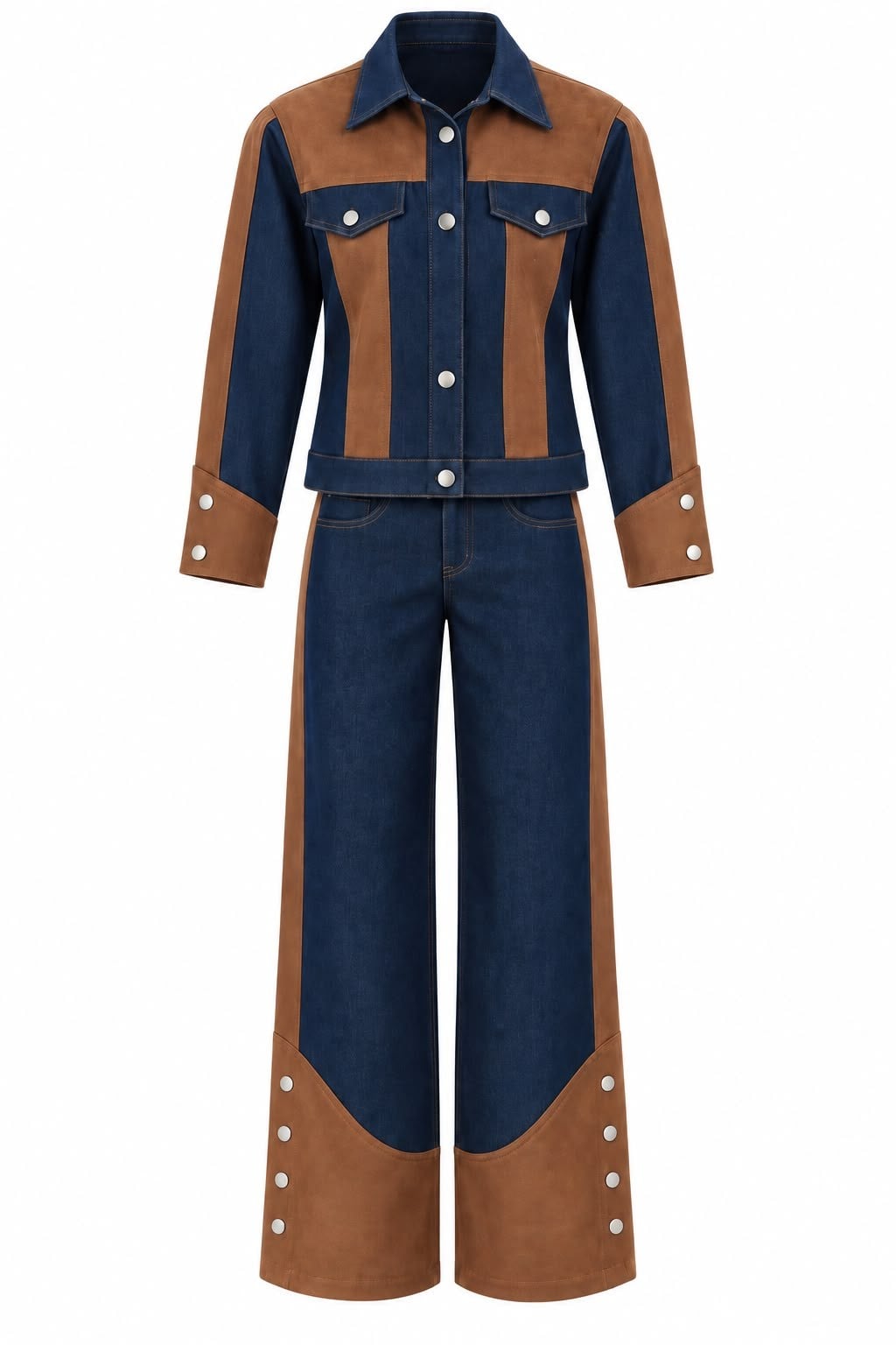 Süet Garnili Denim Takım