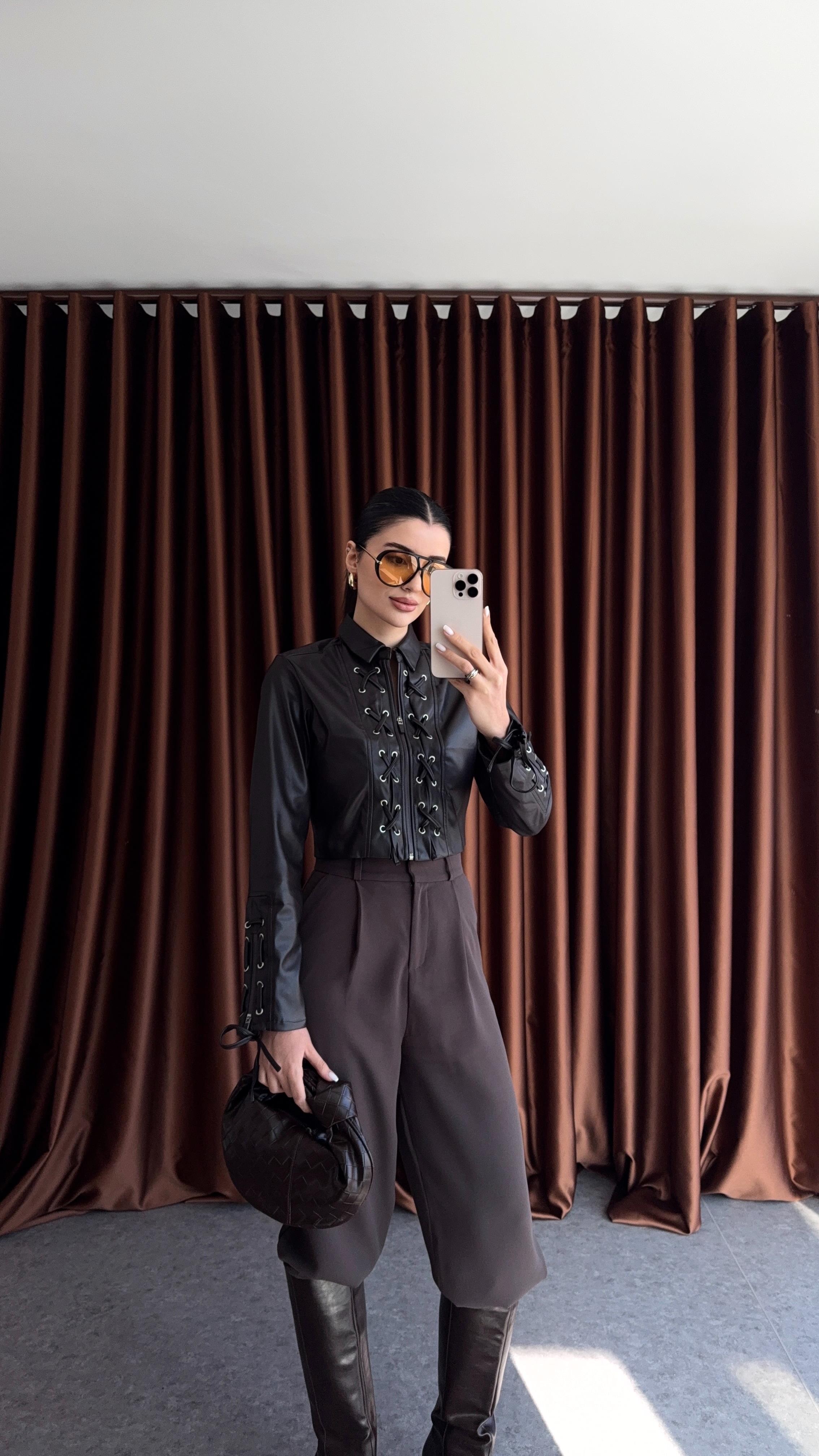 Tasarım Acı Kahve Deri Ceket