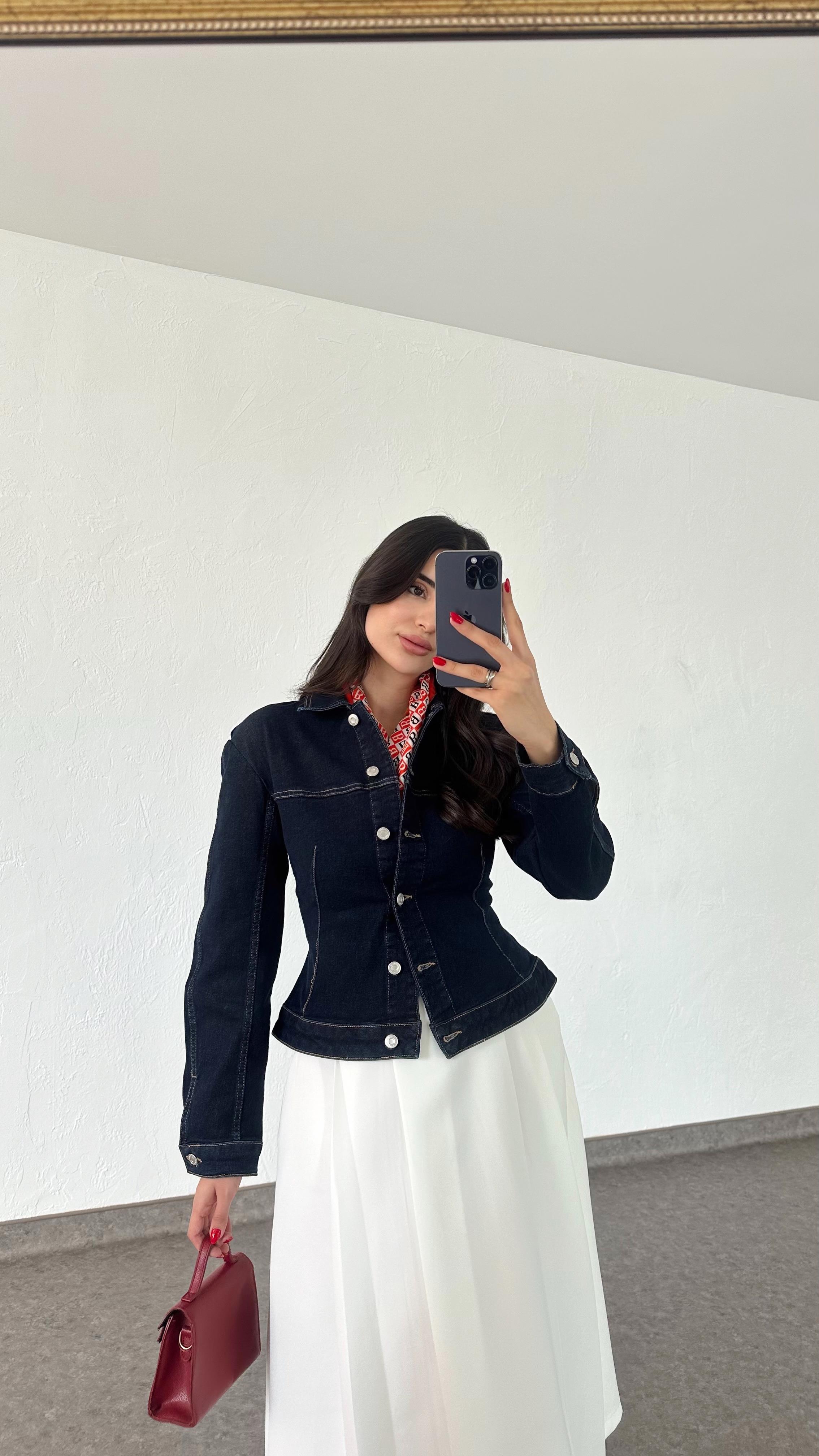 Tasarım Koyu Mavi Denim Ceket