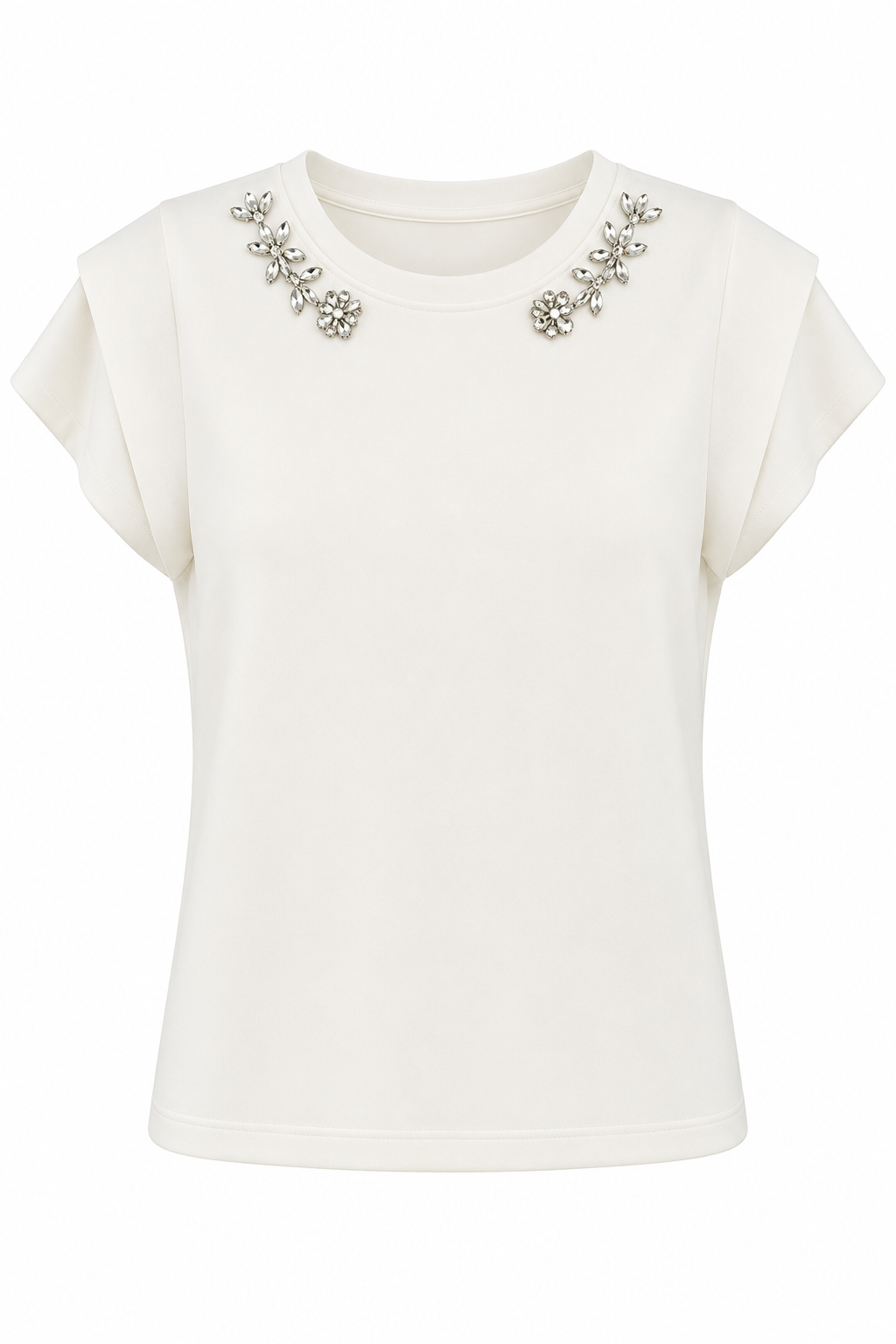 Taşlı Modal Beyaz Vatkalı Tshirt