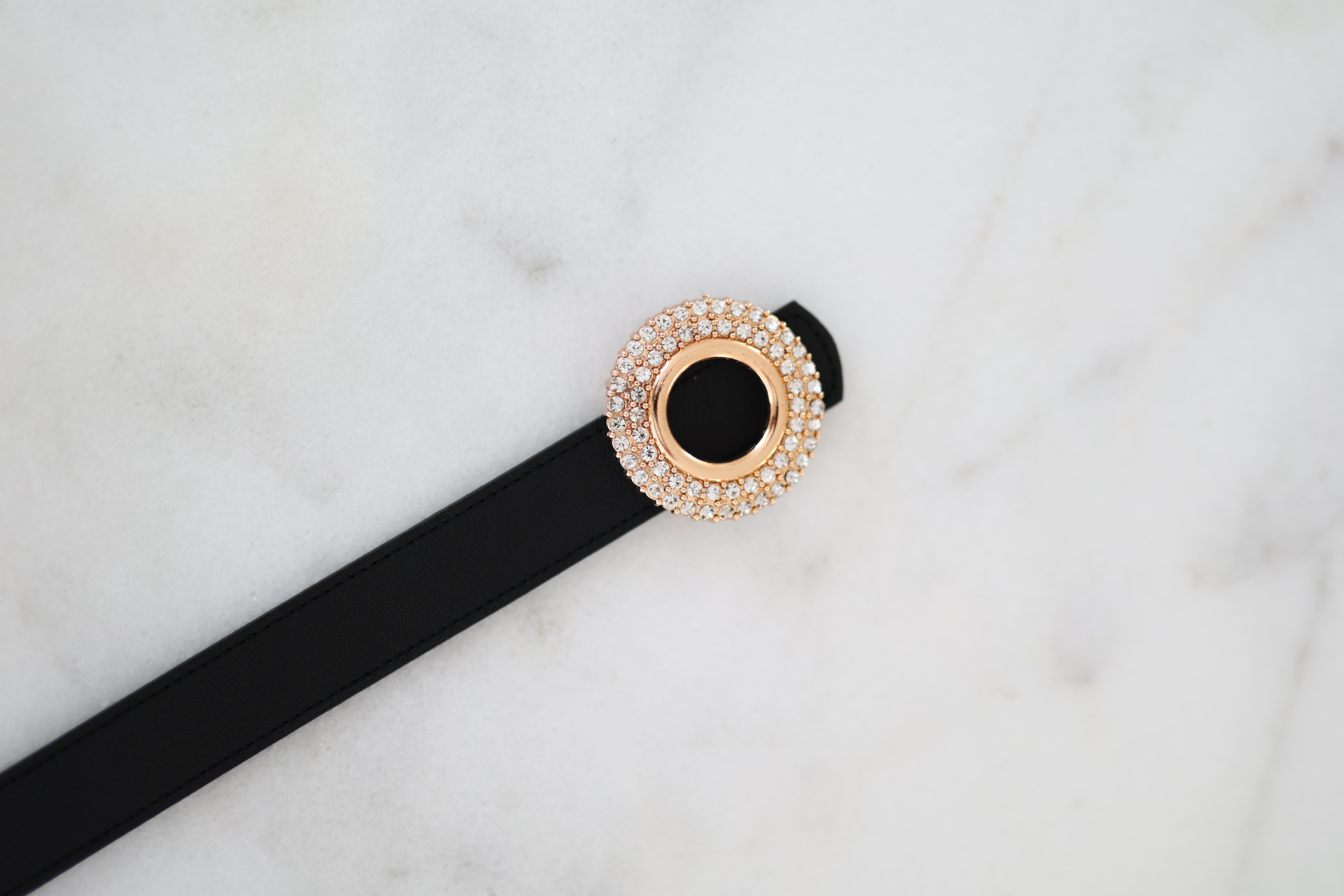 Taşlı Siyah Deri Kemer