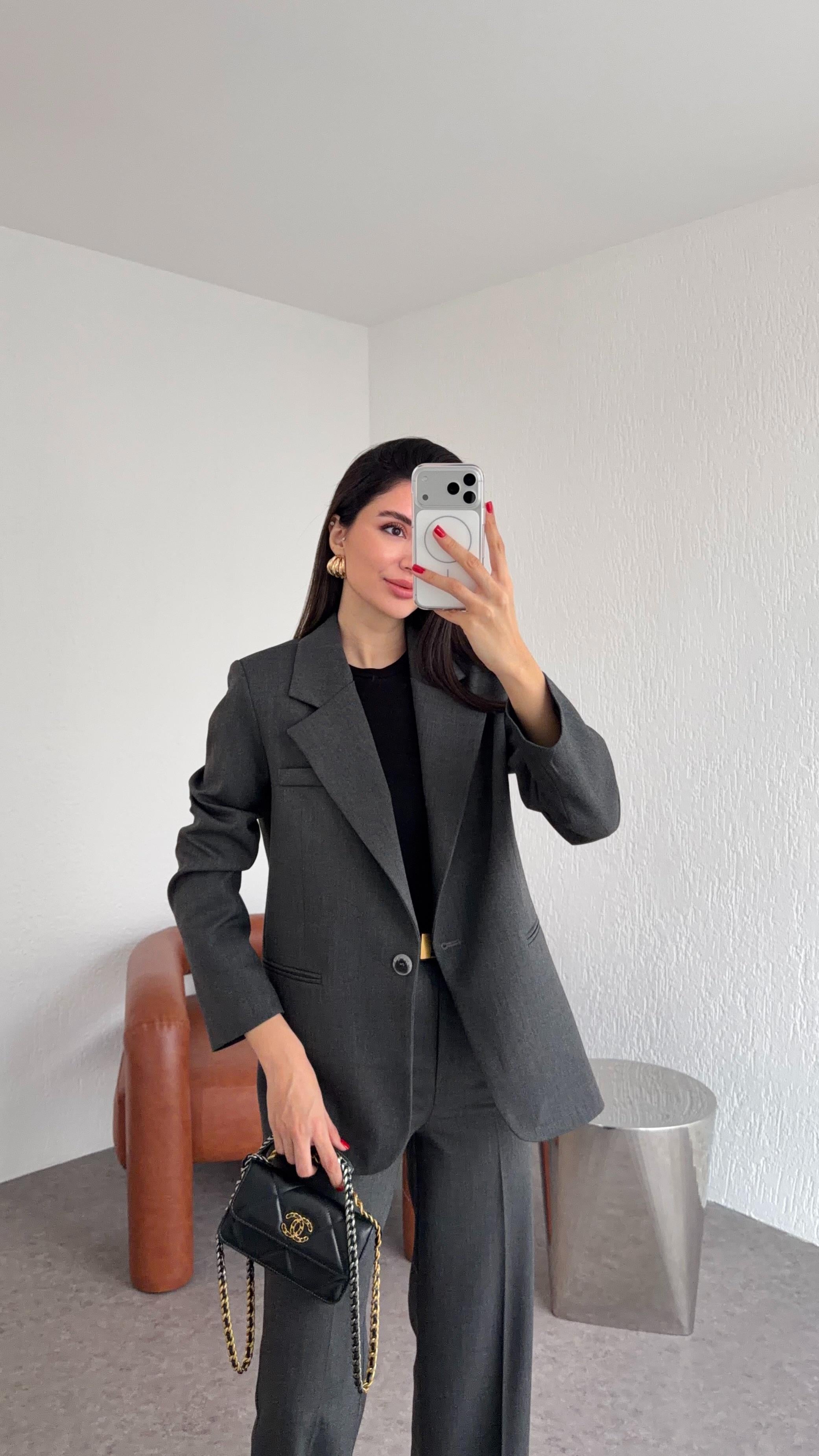 Tek Düğmeli Premium Antrasit Ceket