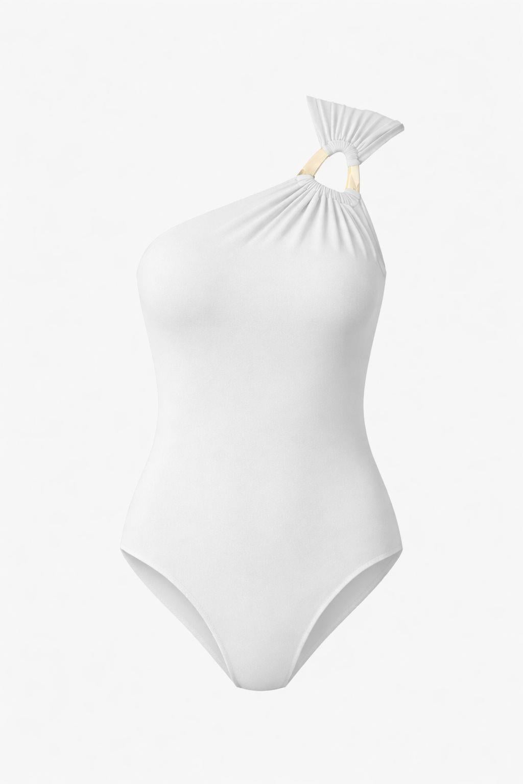 Tek Omuz Gold Tokalı Beyaz Bodysuit