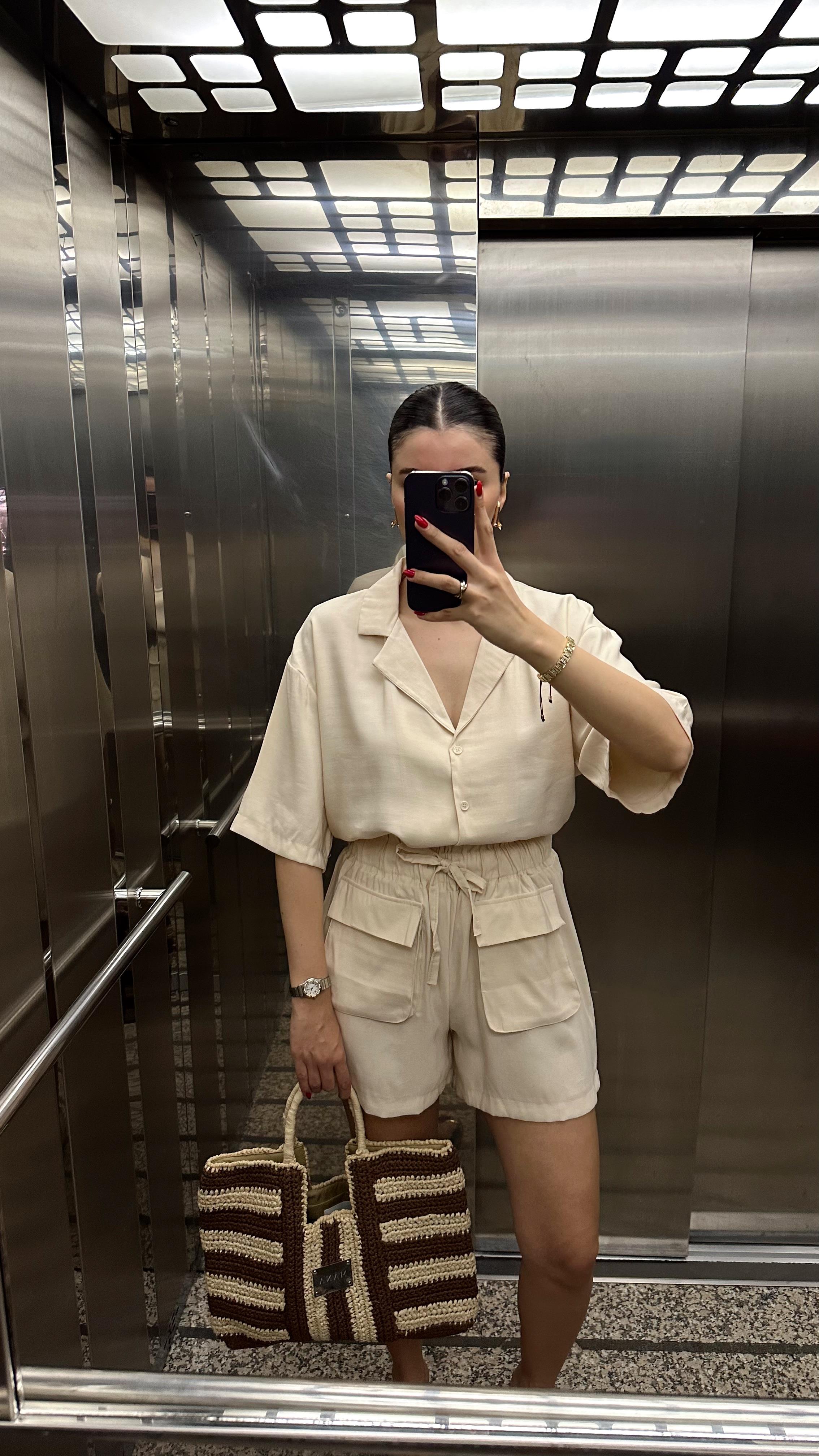 Tencel Şortlu Krem Takım