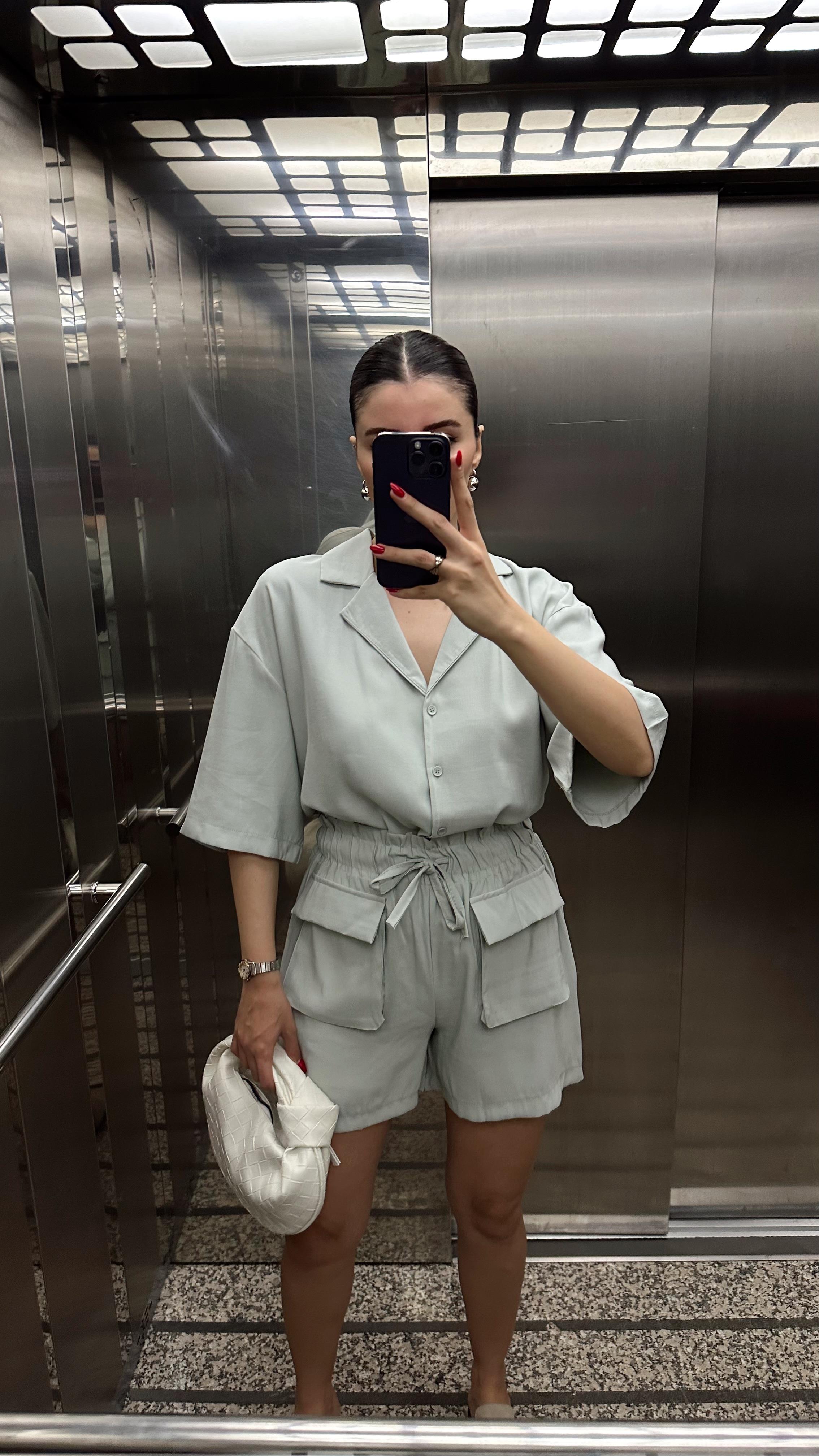 Tencel Şortlu Su Yeşili Takım