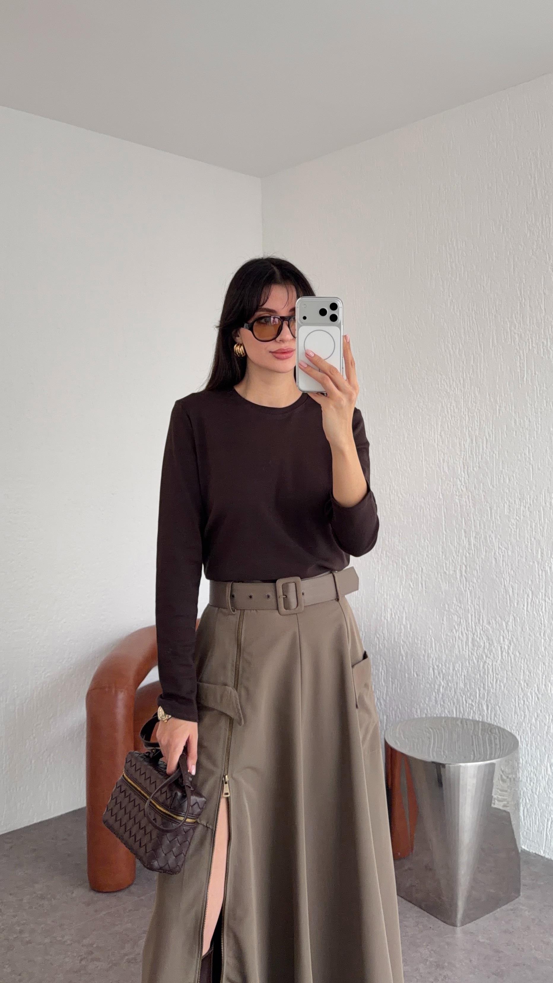 Tok Dokulu Basic Kahverengi Bluz