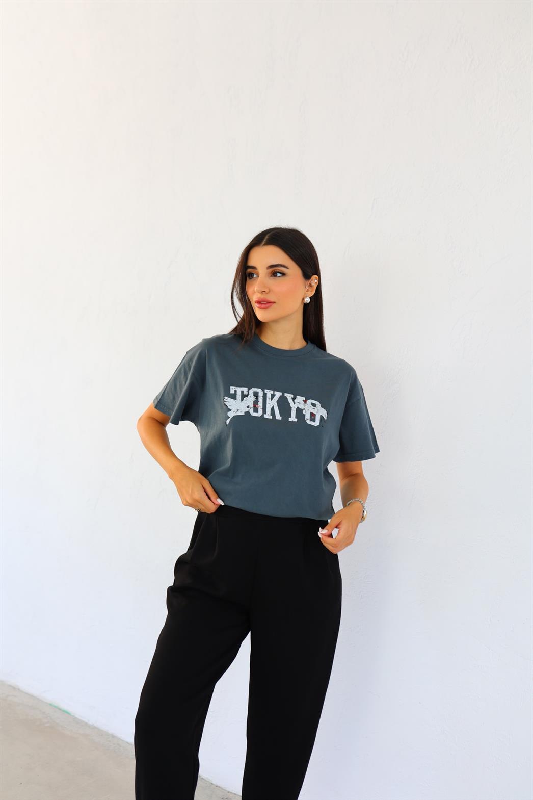 Tokyo Yıkamalı Baskılı Tshirt