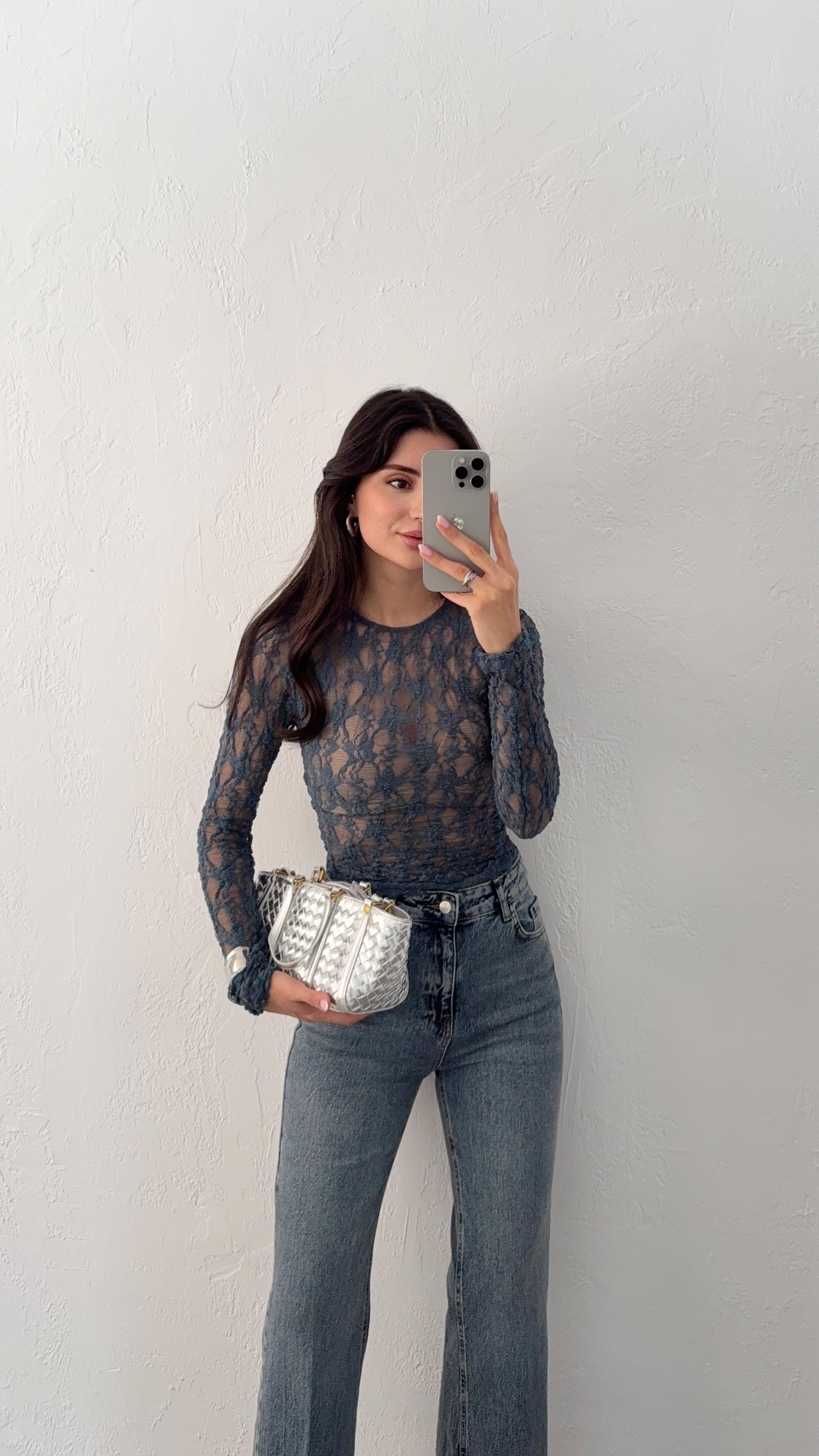 Transparan İndigo Bluz