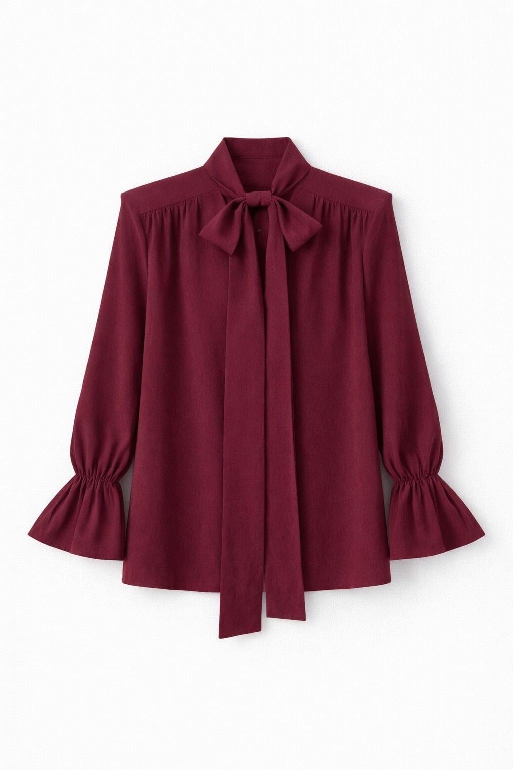 V Yaka Boyun Bağlamalı Bordo Bluz