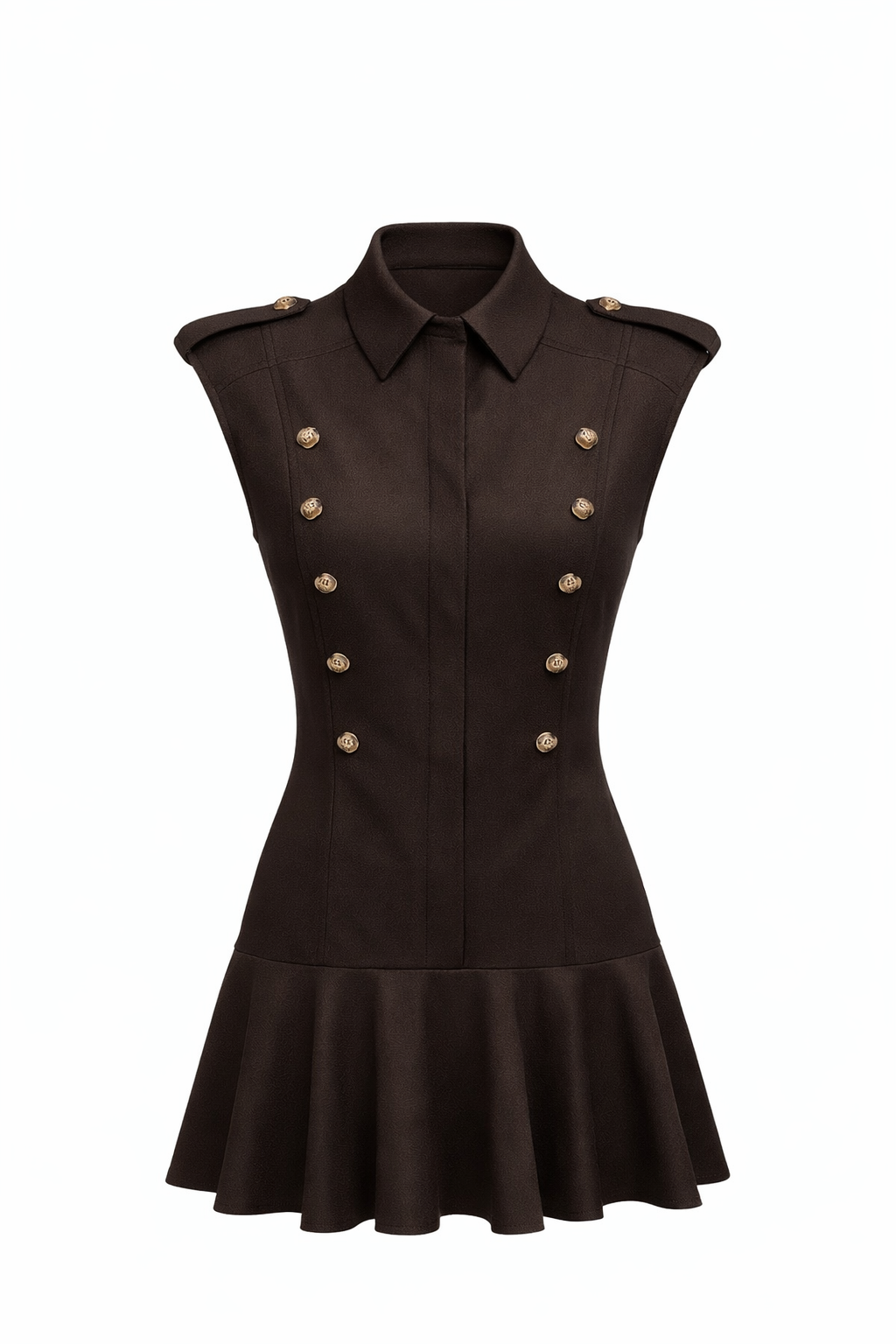 Vatkalı Kahverengi Mini Elbise