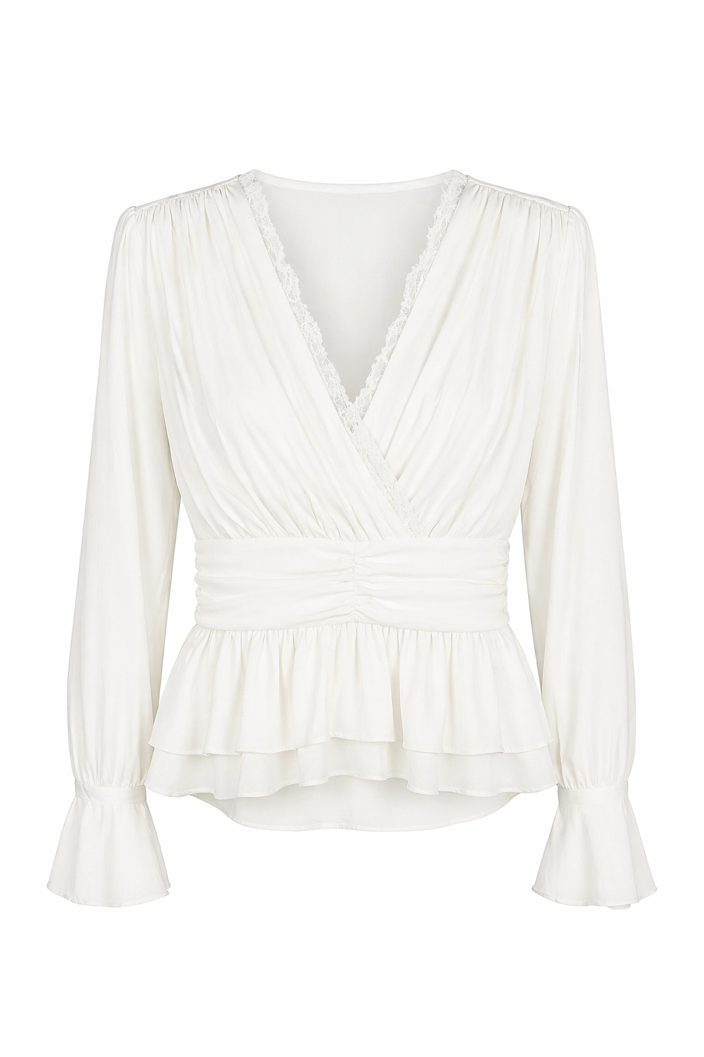 Vatkalı Modal Dantelli Beyaz Bluz