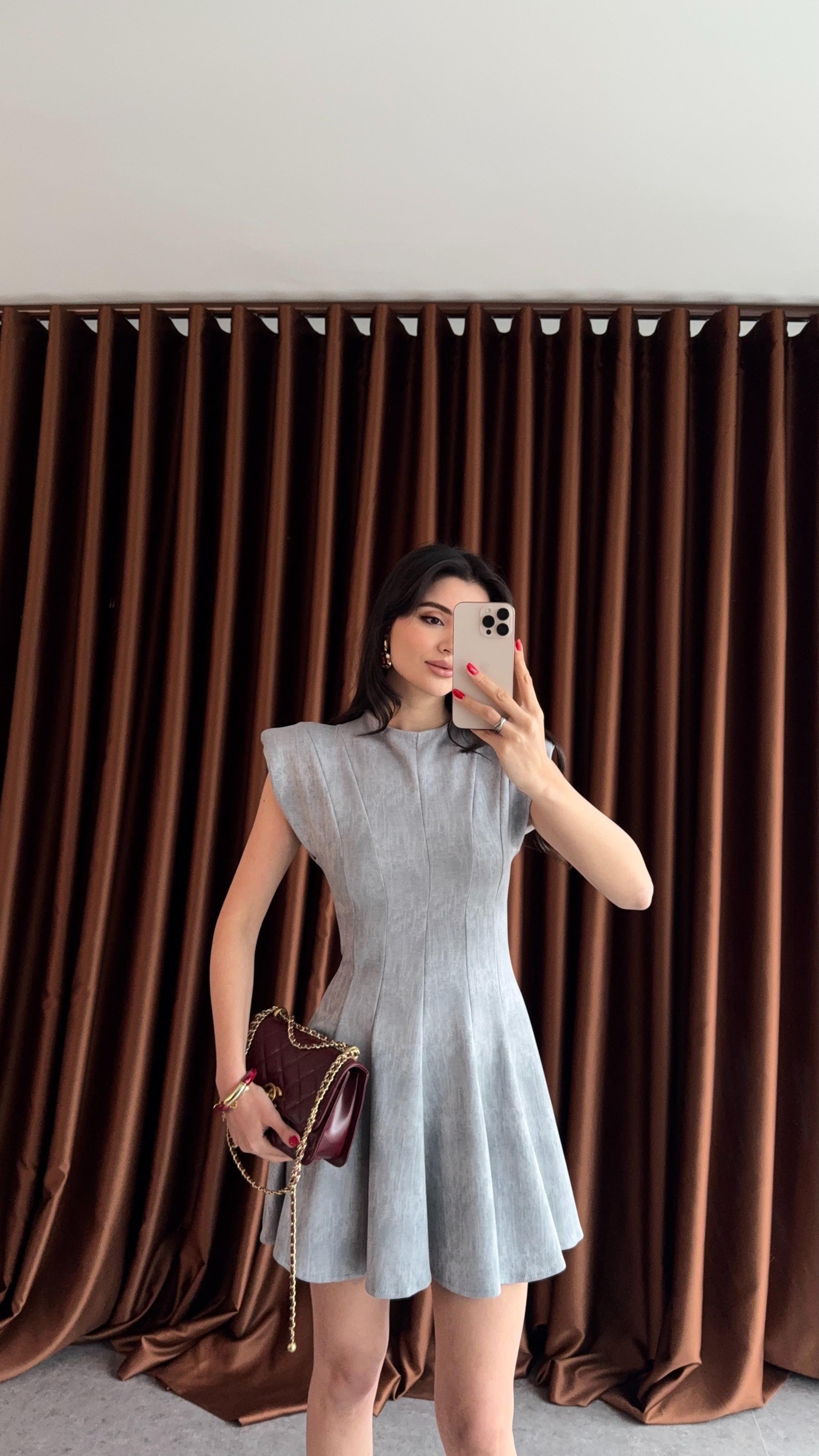 Vatkalı Modal Gri Elbise