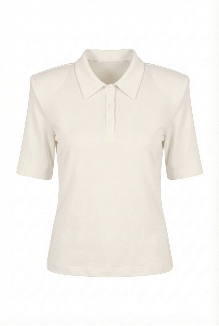 Vatkalı Polo Yaka Beyaz Crop Tshirt