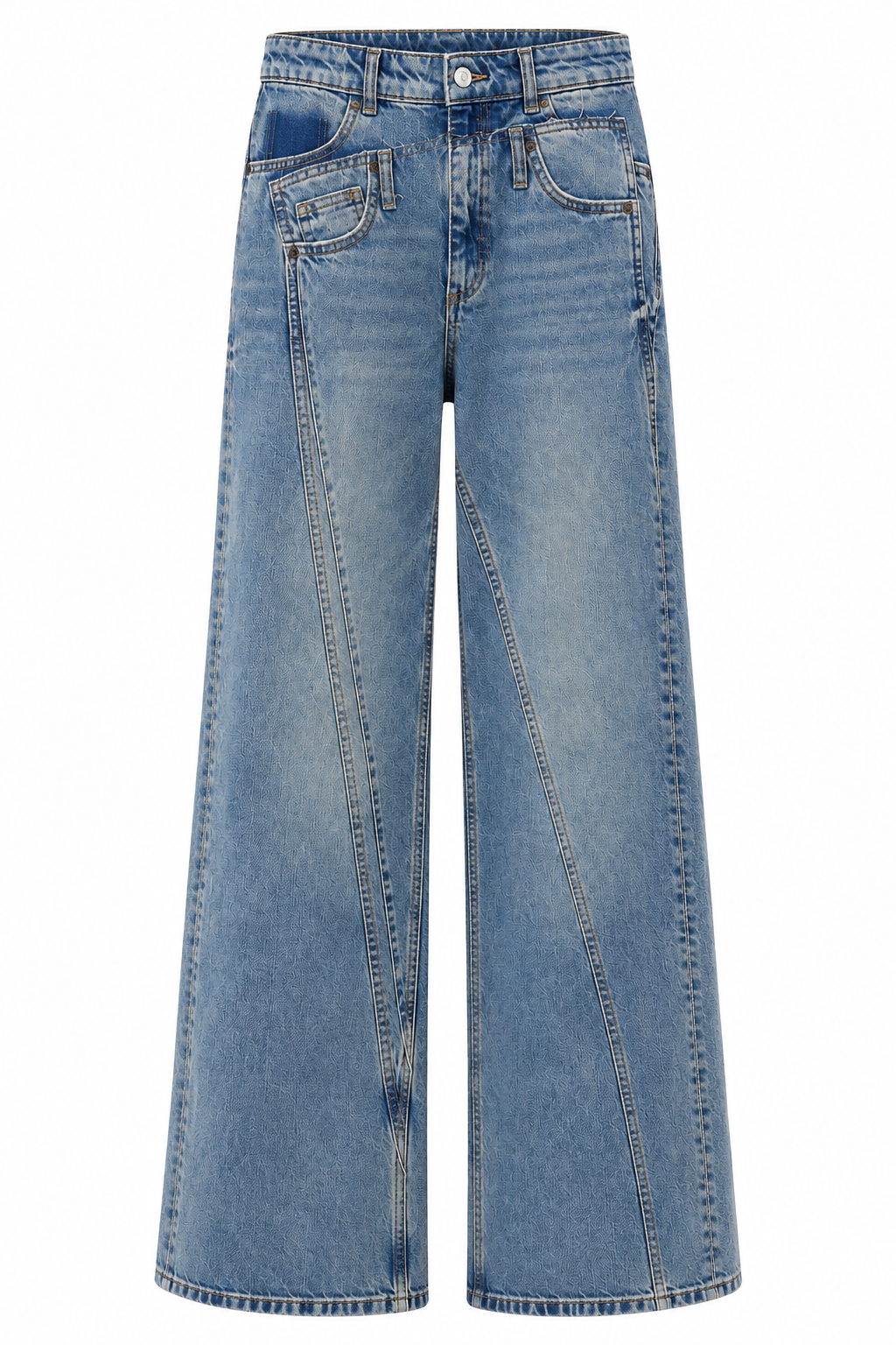 Vintage Mavi Asimetrik Tasarım Jean