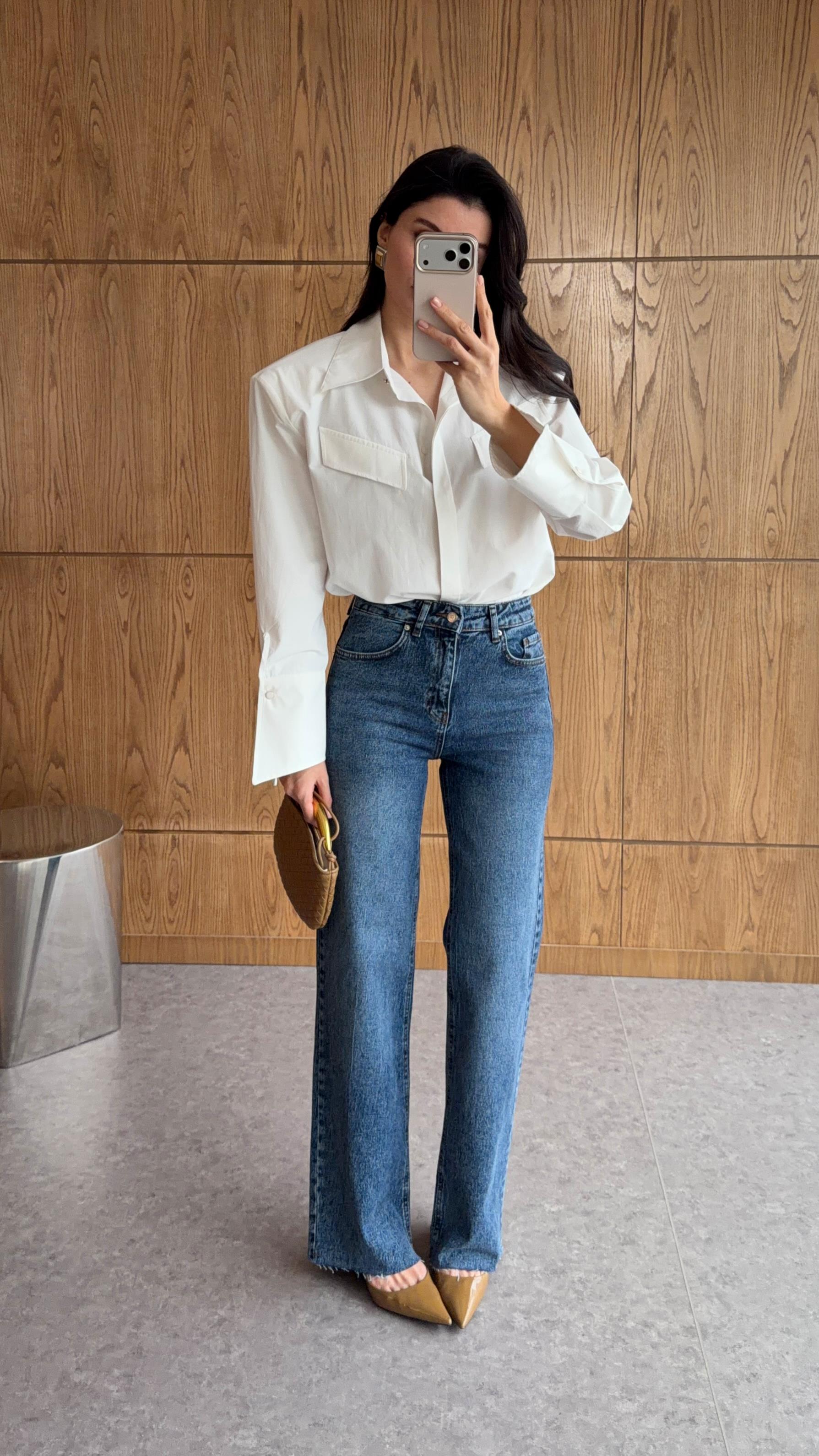 Wide Leg Kesik Paça Mavi Jean