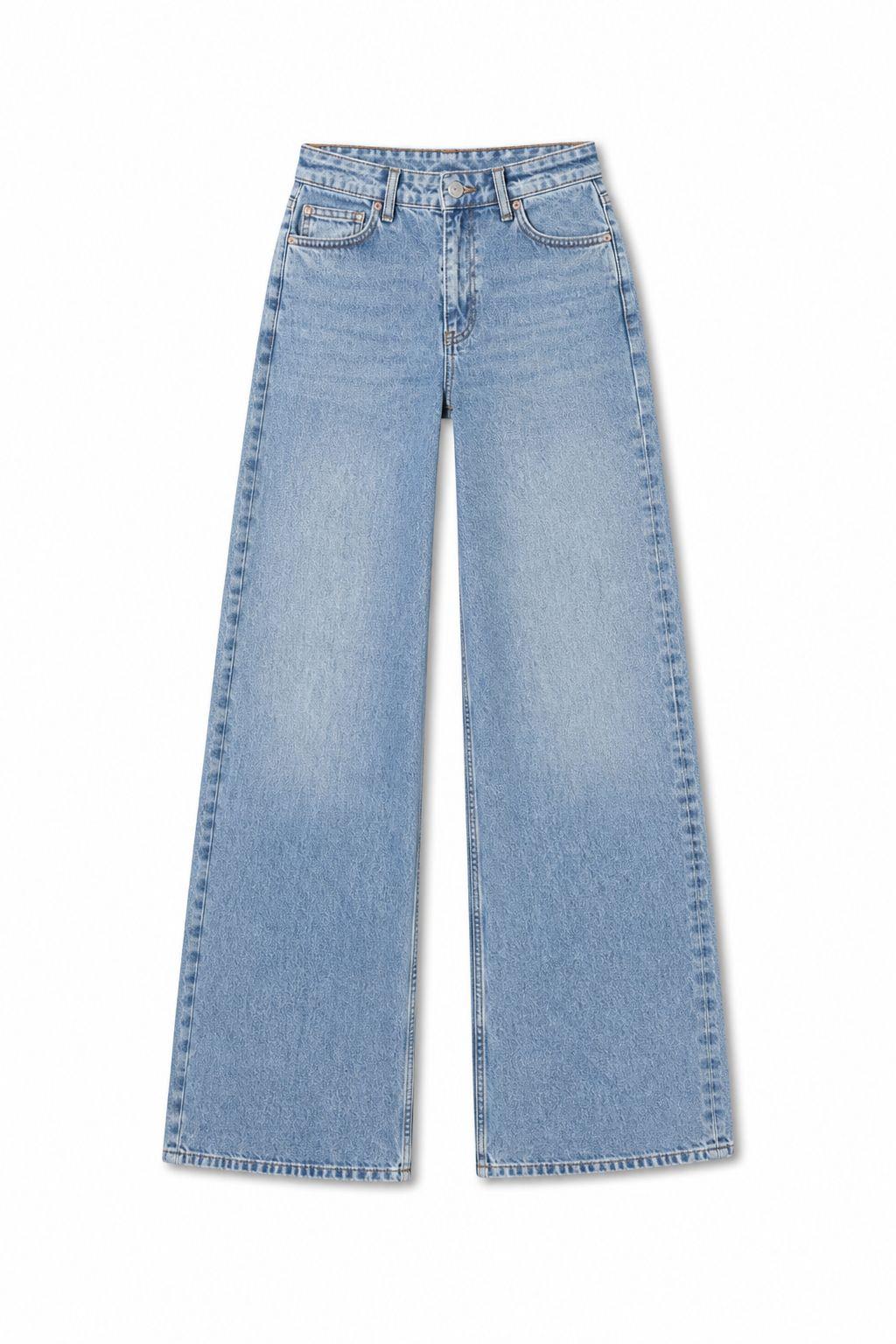 Wide Leg Yıkamalı Mavi Jean